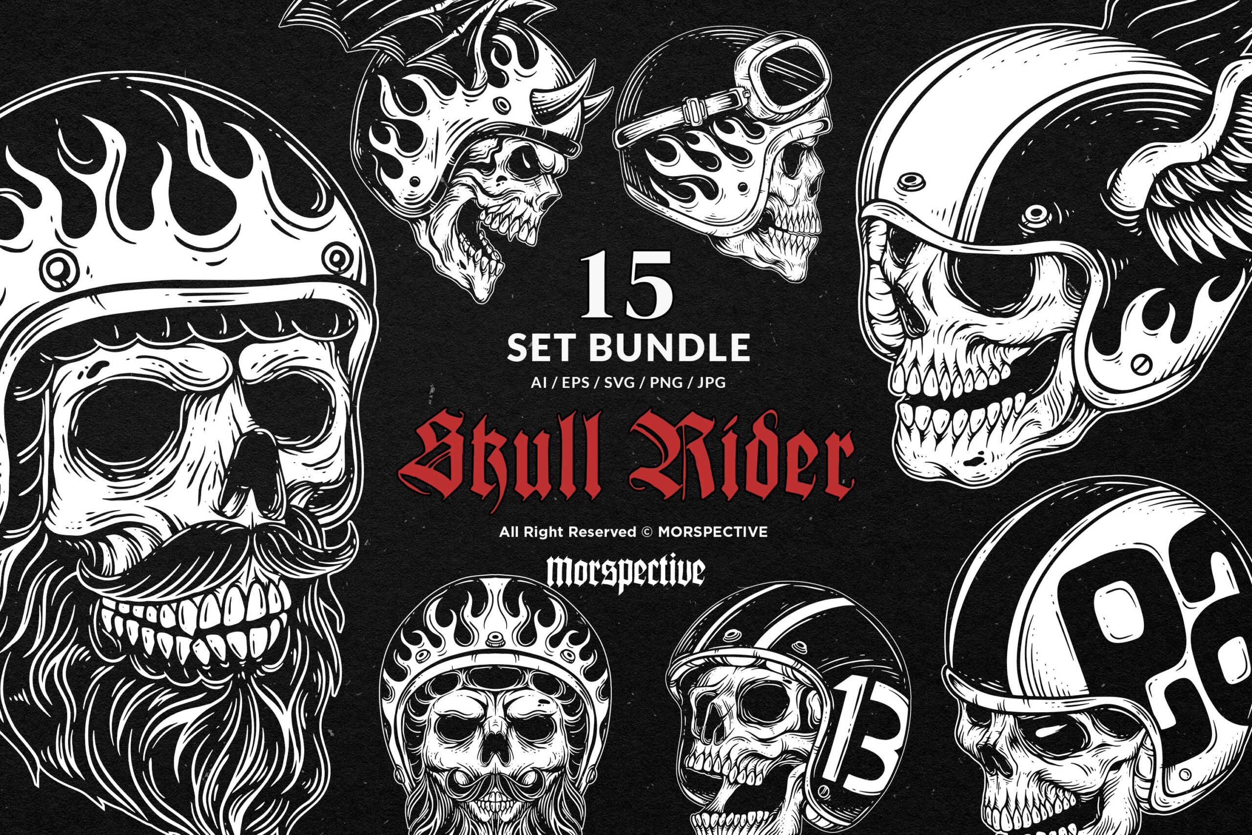 15 Set Bundle Skull Rider Bikers