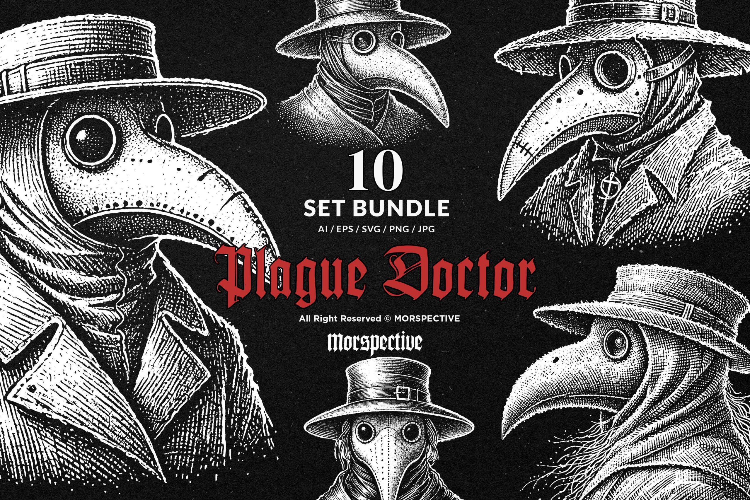 10 Bundle Dark Art Plague Doctor