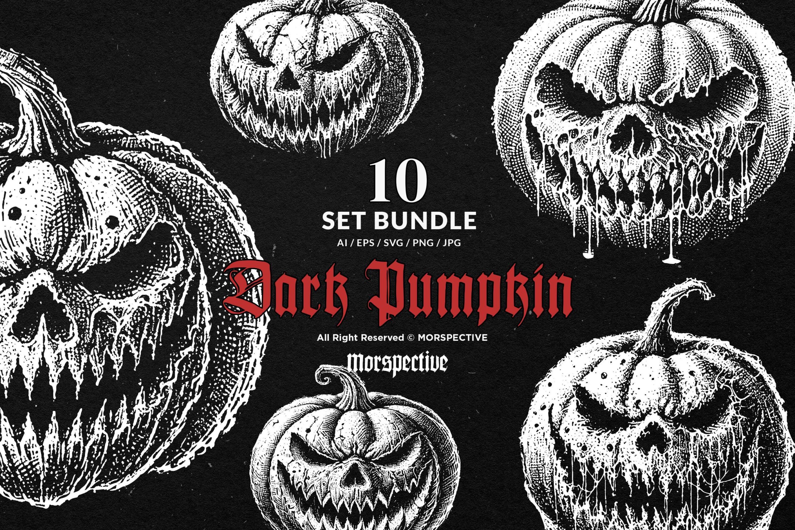 10 Bundle Dark Art Pumpkin Halloween