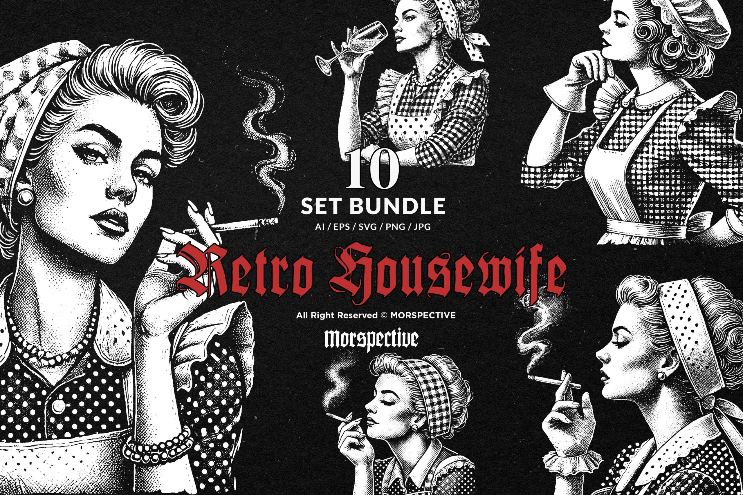10 Bundle Dark Art Retro Housewife