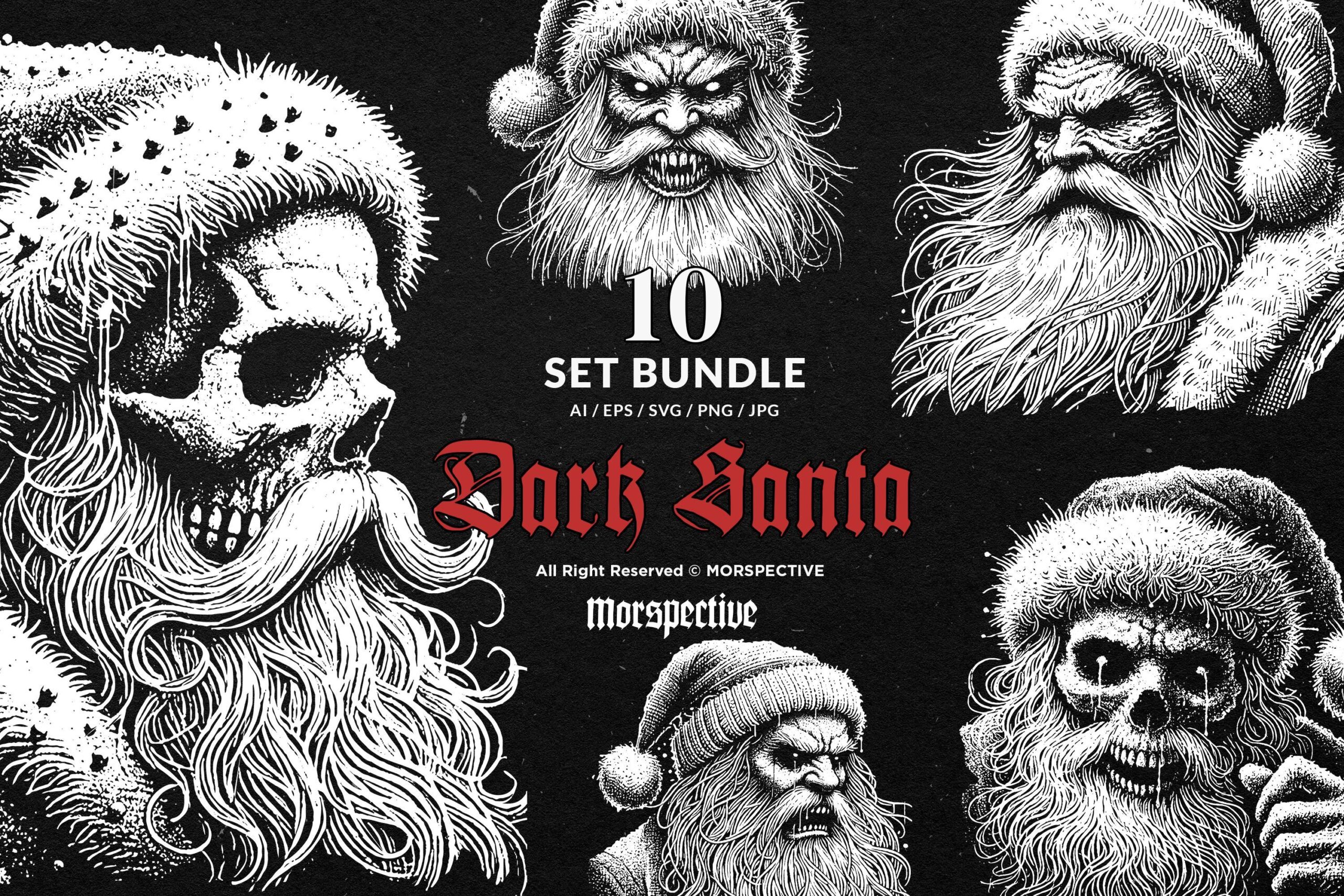 10 Bundle Dark Art Santa Claus