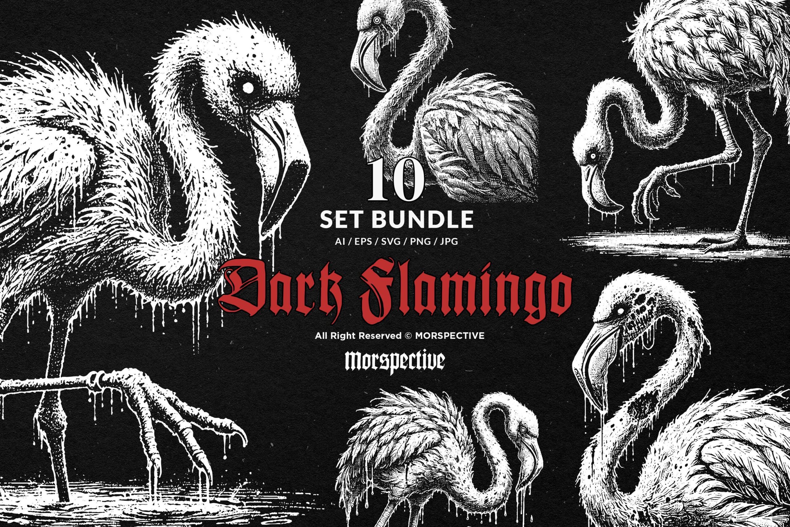 10 Bundle Dark Art Flamingo
