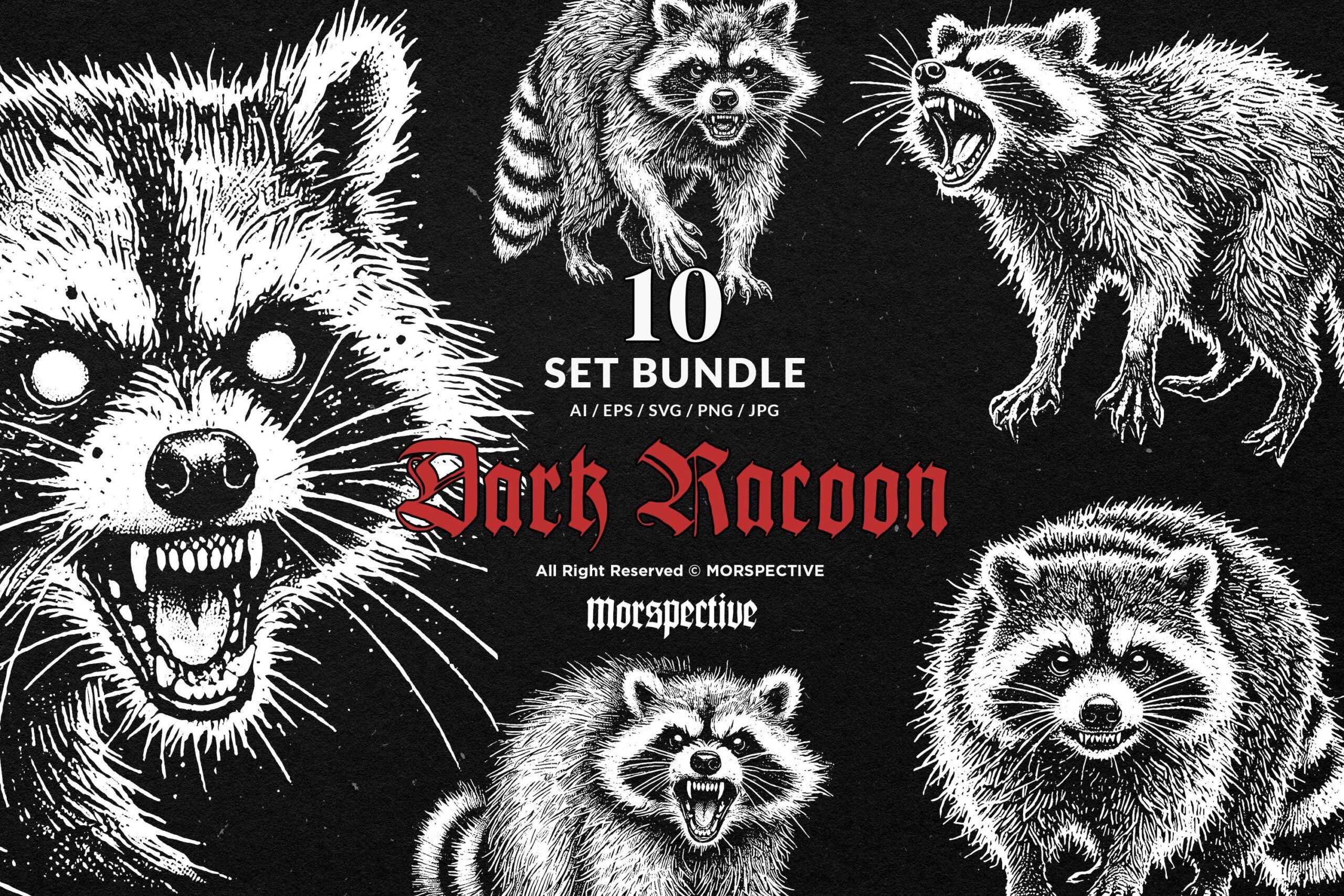 10 Bundle Dark Art Racoon