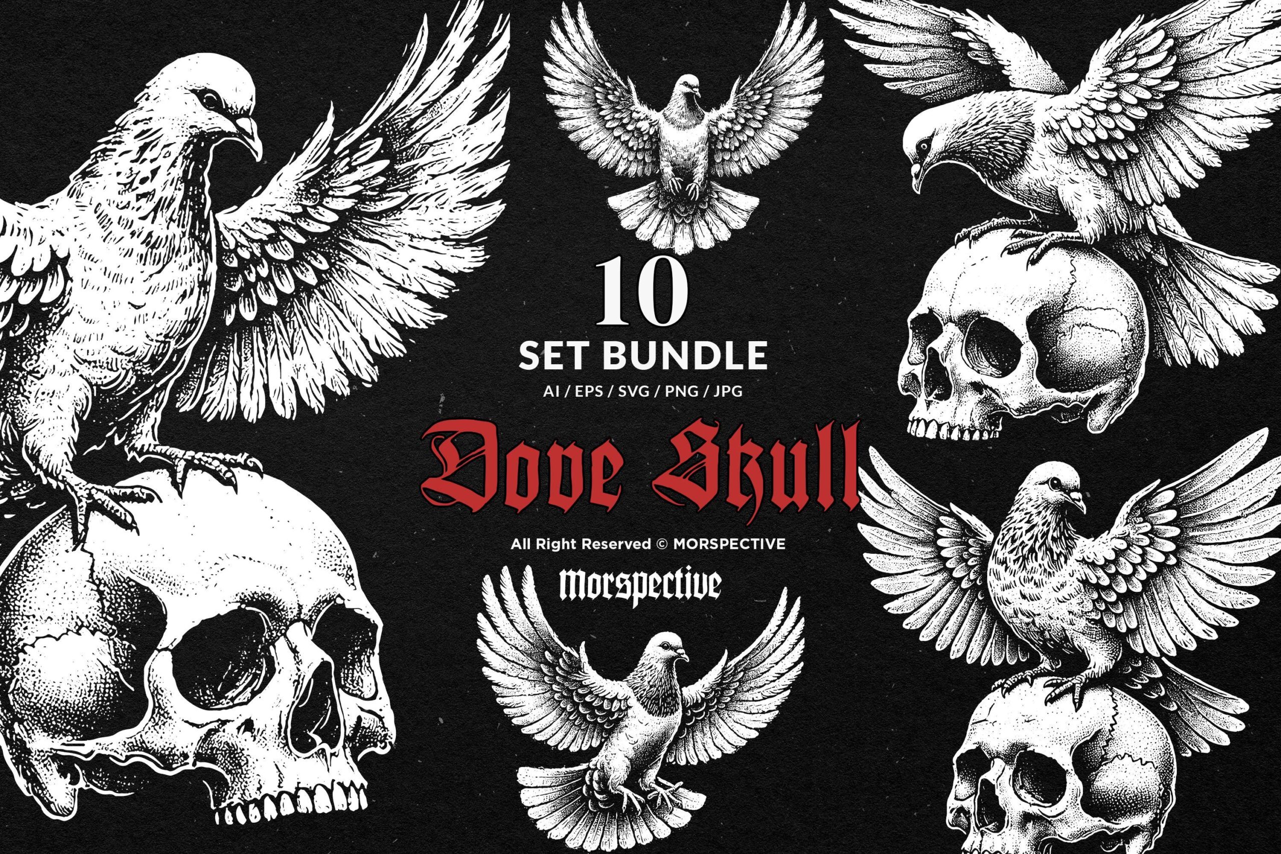 10 Bundle Dark Art Dove Standing on Skull 1 10 Bundle Dark Art Dove Standing on Skull