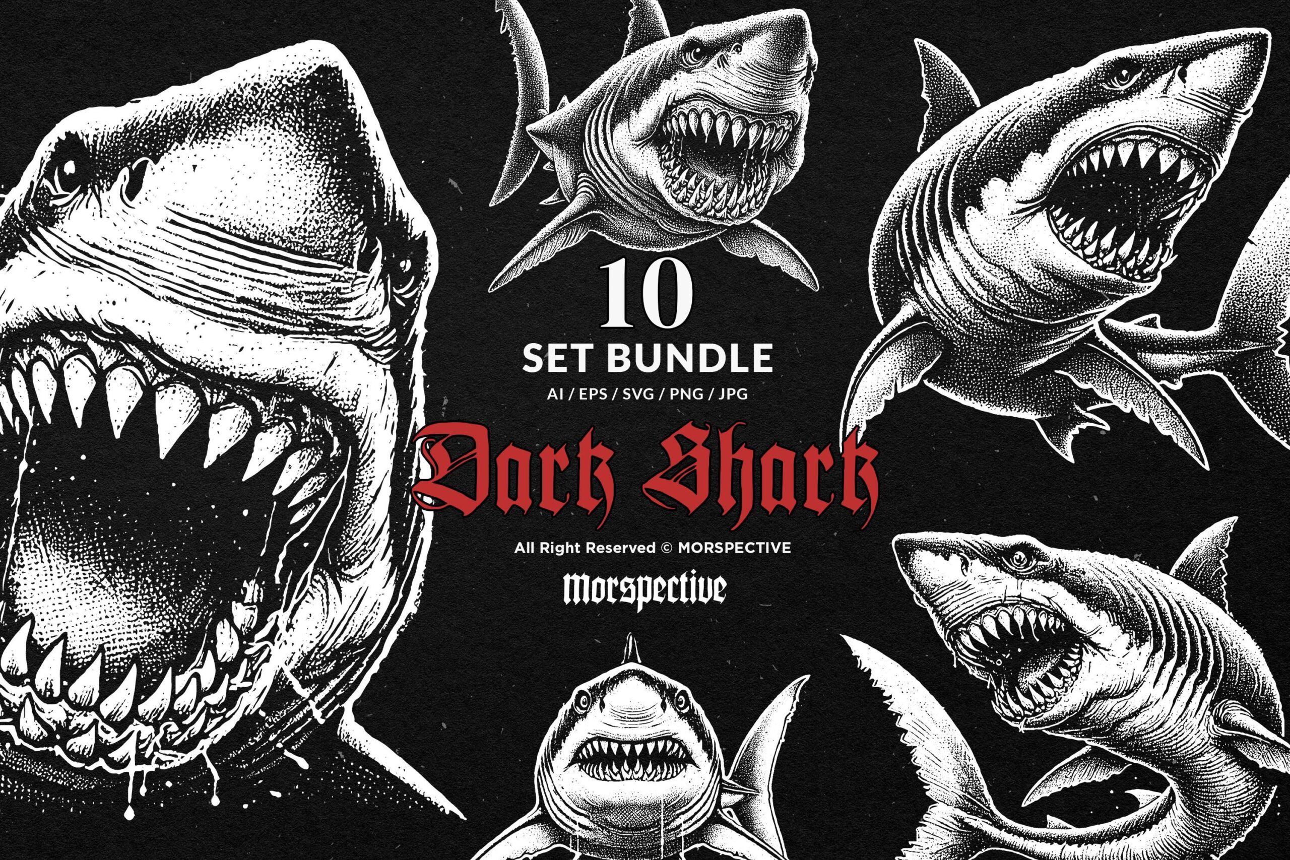 10 Bundle Dark Art Shark Fish