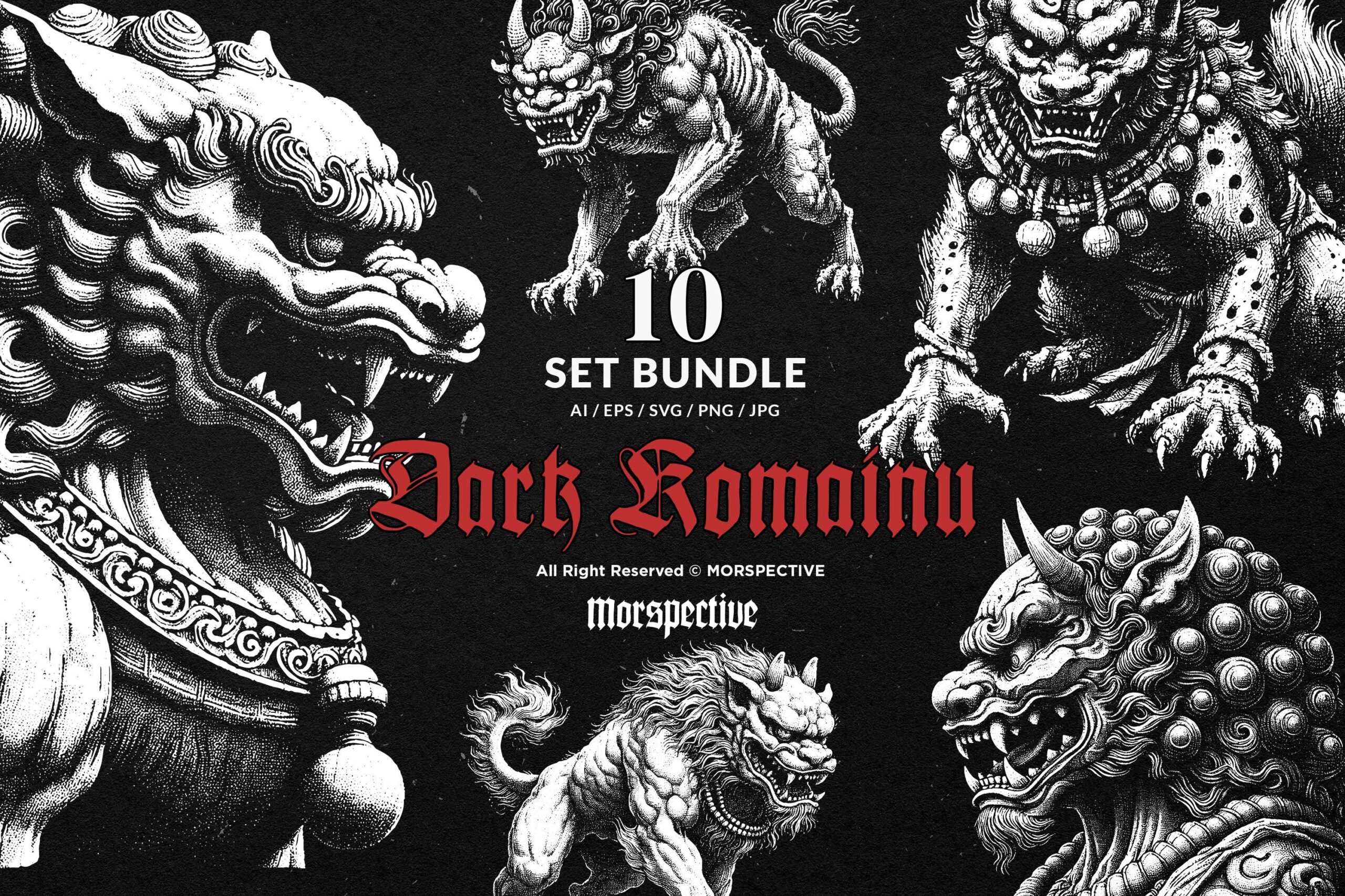 10 Bundle Dark Art Komainu Statue