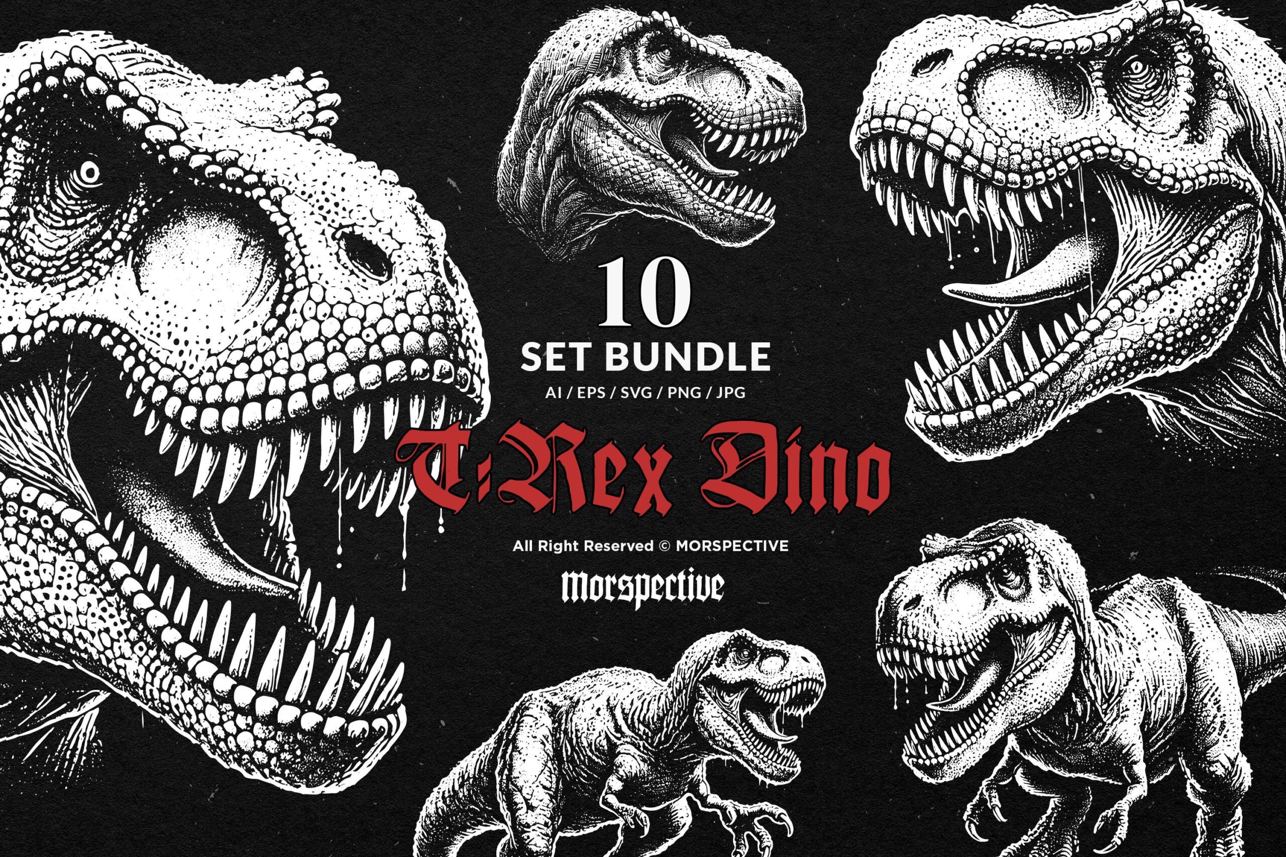 10 Bundle Dark Art T-Rex Dinosaur