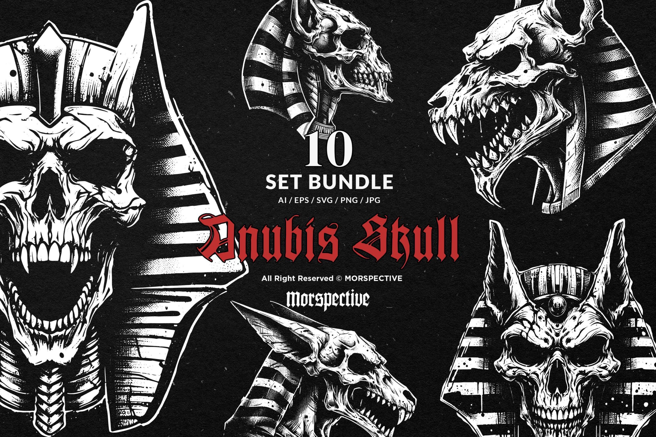 10 Bundle Dark Art Anubis Skull