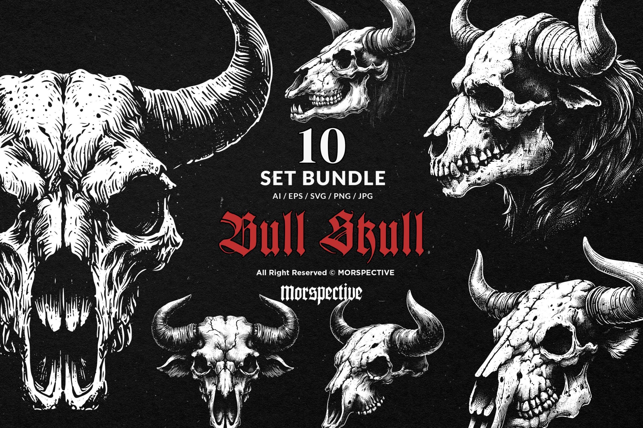 10 Bundle Dark Art Bull Skull