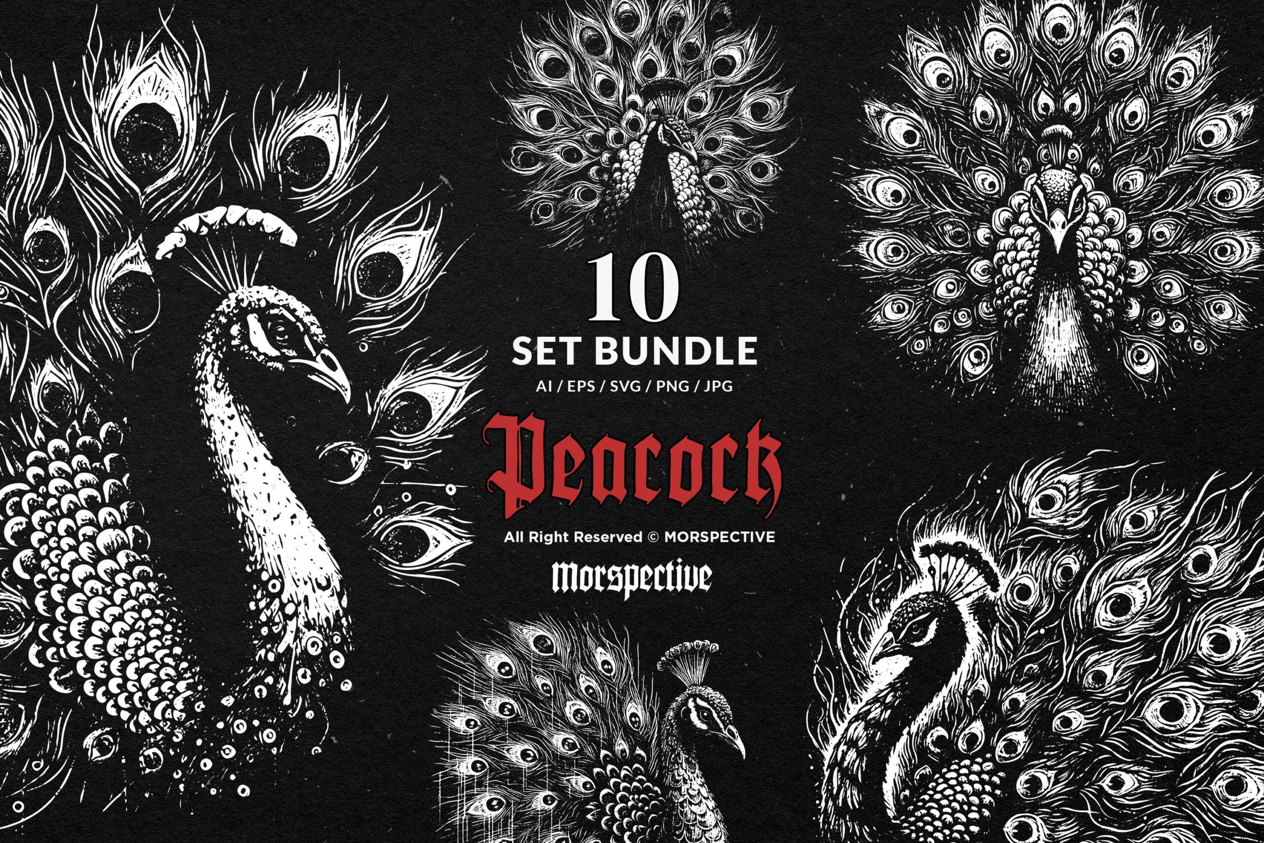 10 Bundle Dark Art Peacock