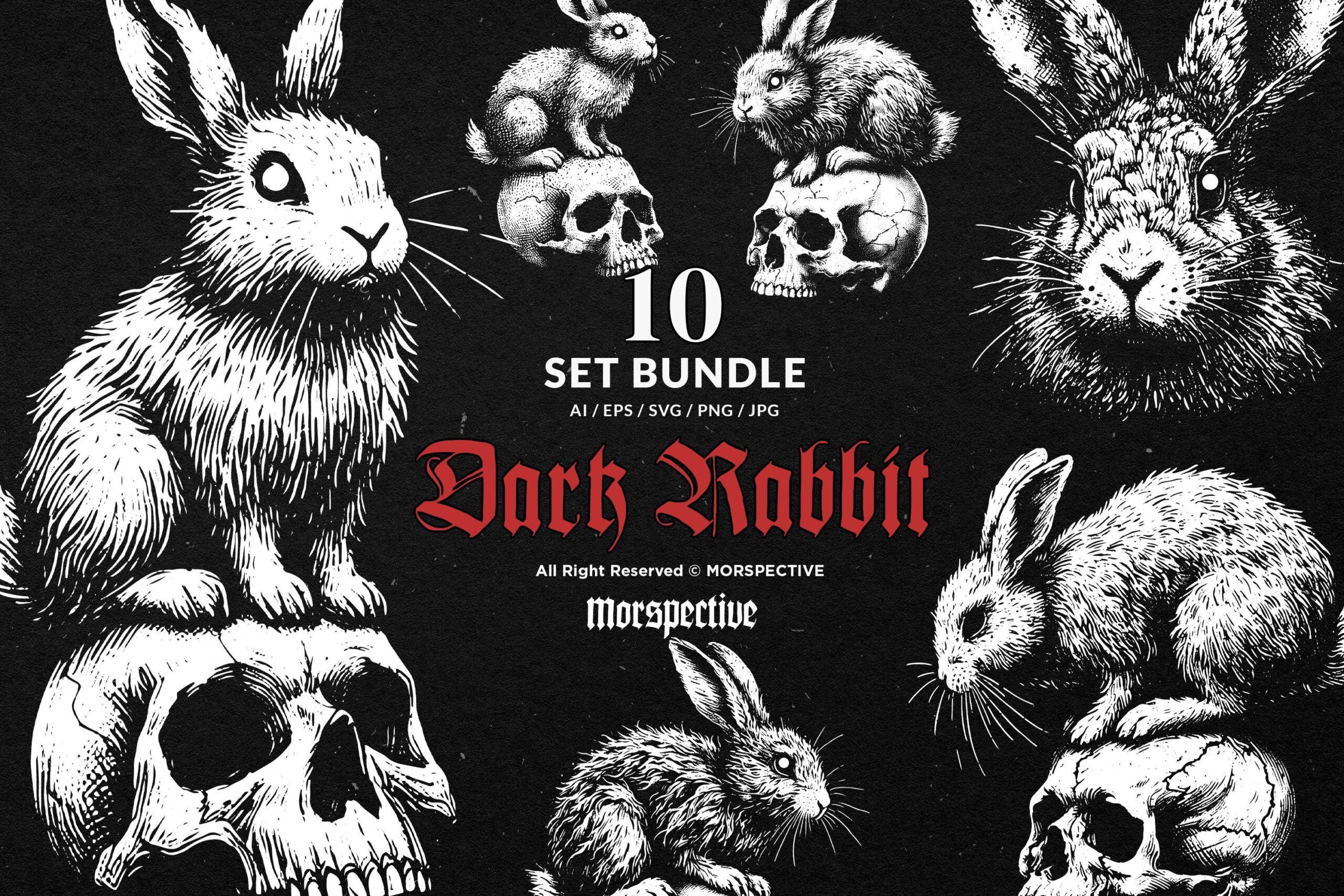 10 Bundle Dark Art Rabbit