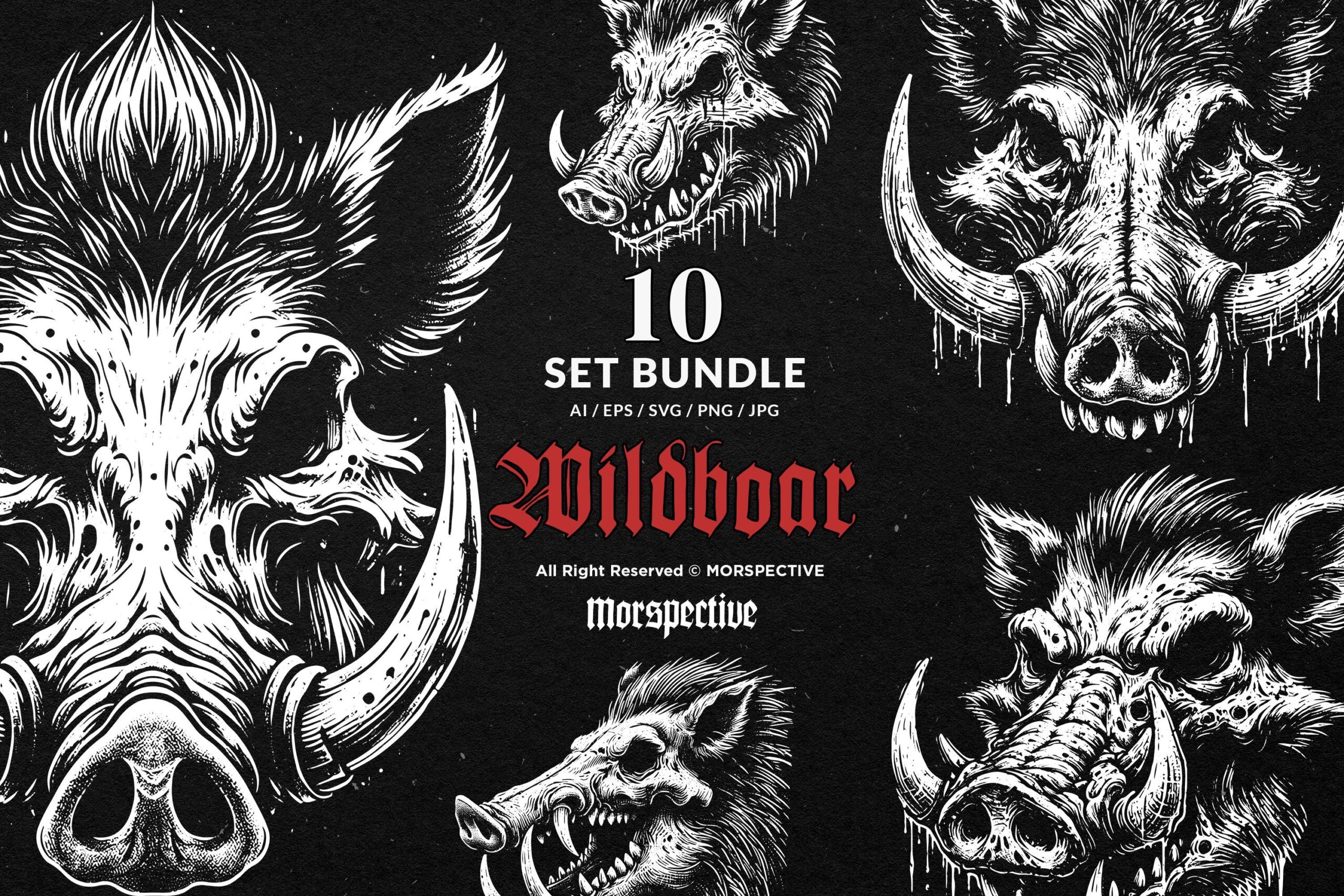 10 Bundle Dark Art WildBoar Hog Skull