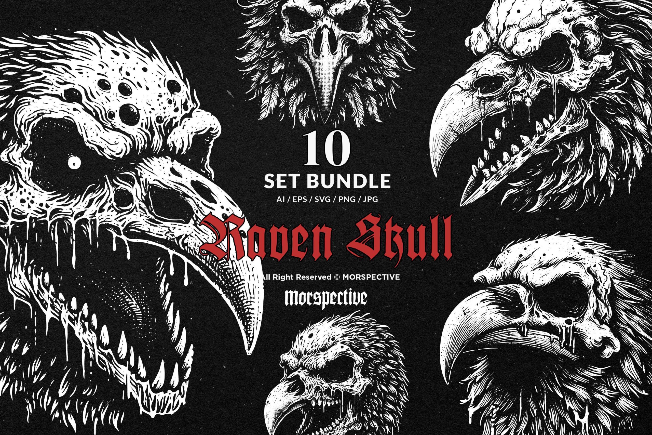 10 Bundle Dark Art Raven Skull