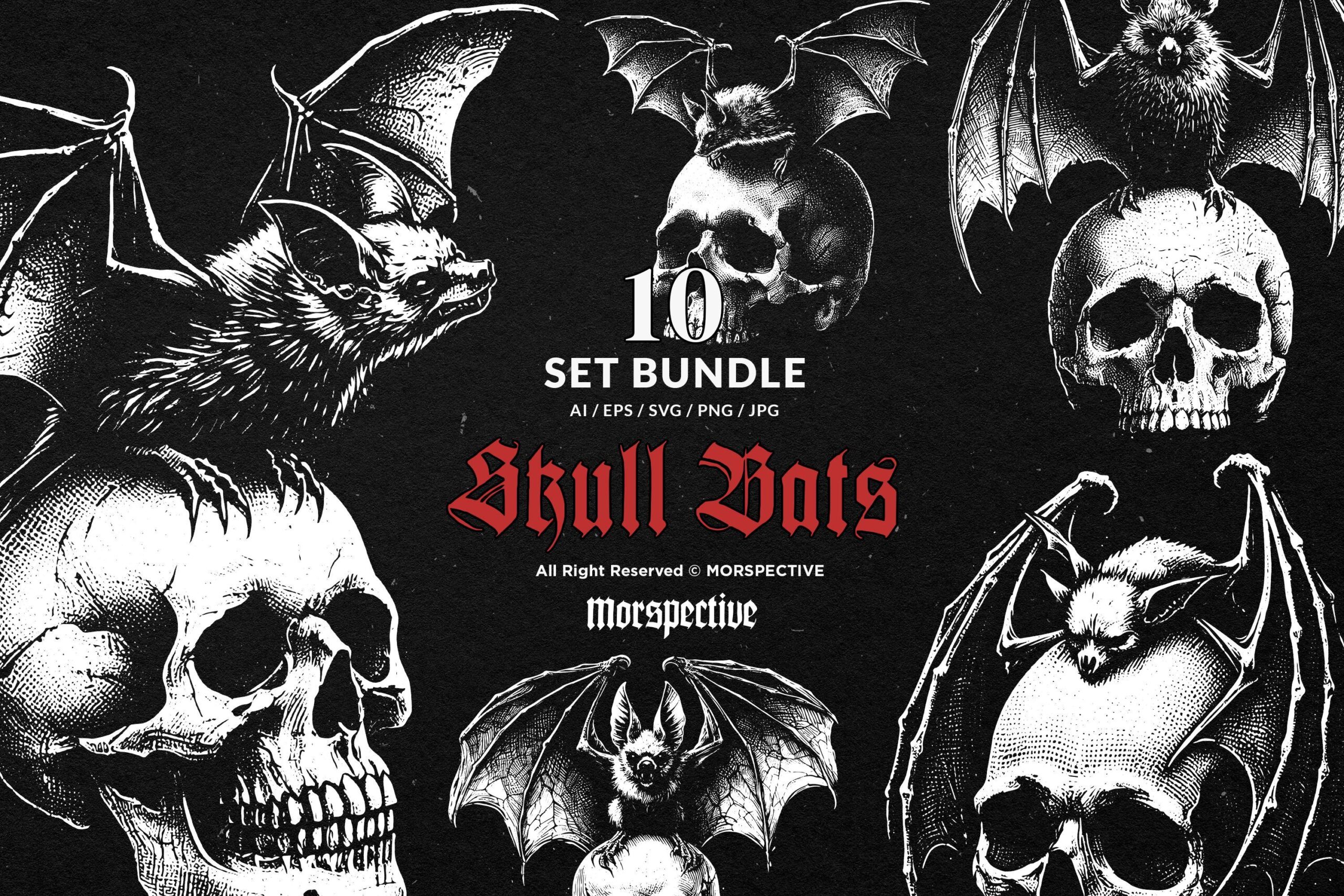 10 Bundle Dark Art Skull Bat
