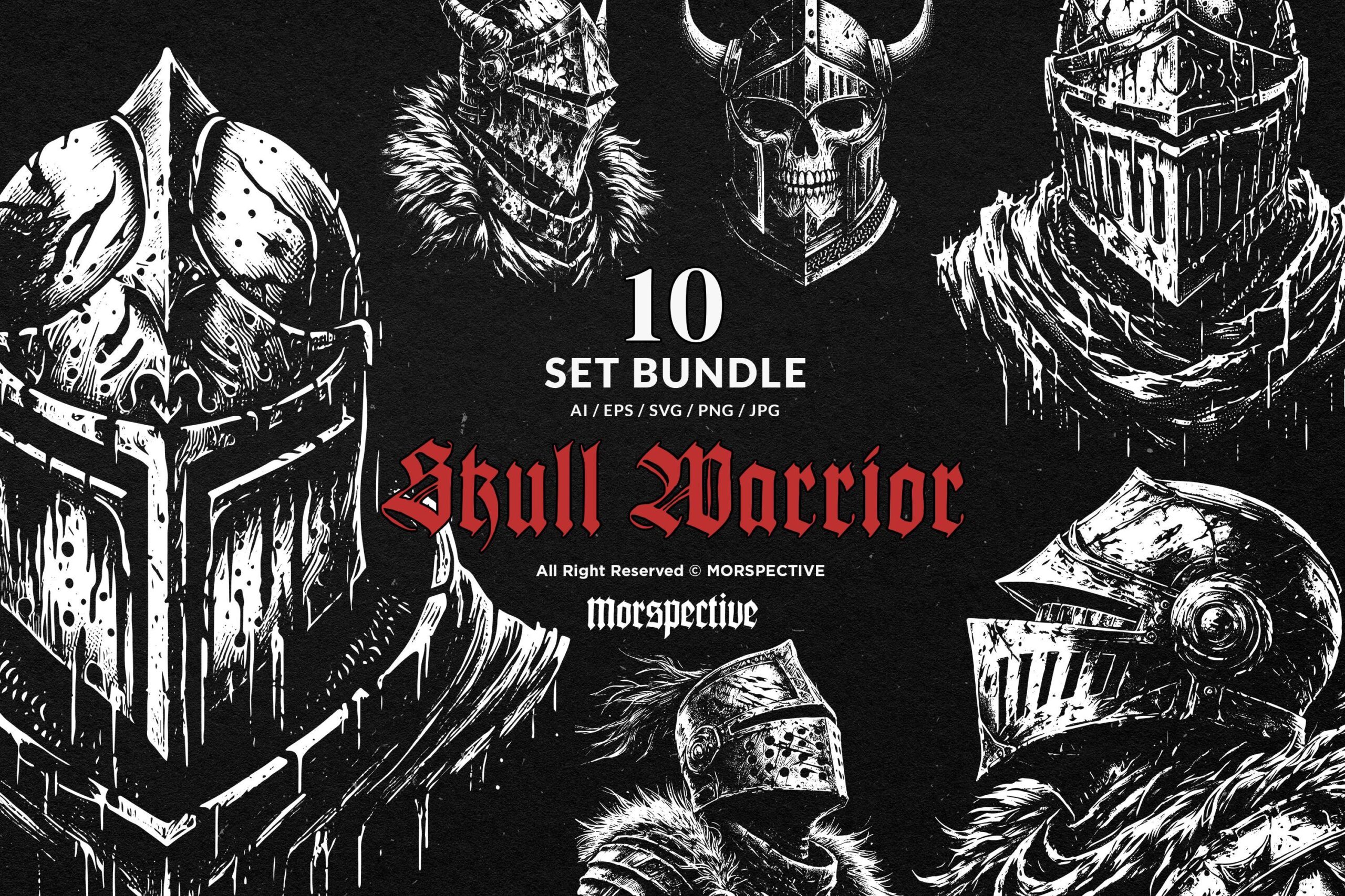 10 Bundle Dark Art Skull Warrior