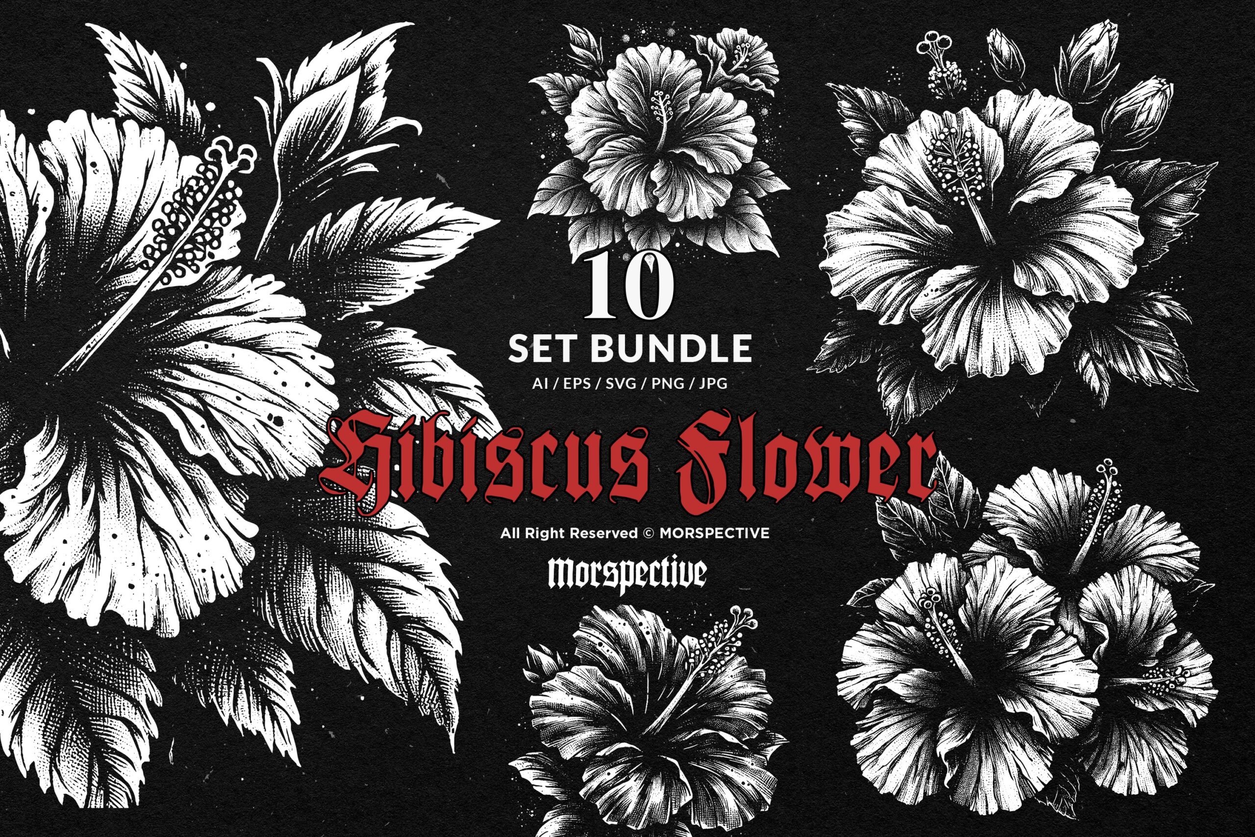 10 Bundle Dark Art Hibiscus Flower