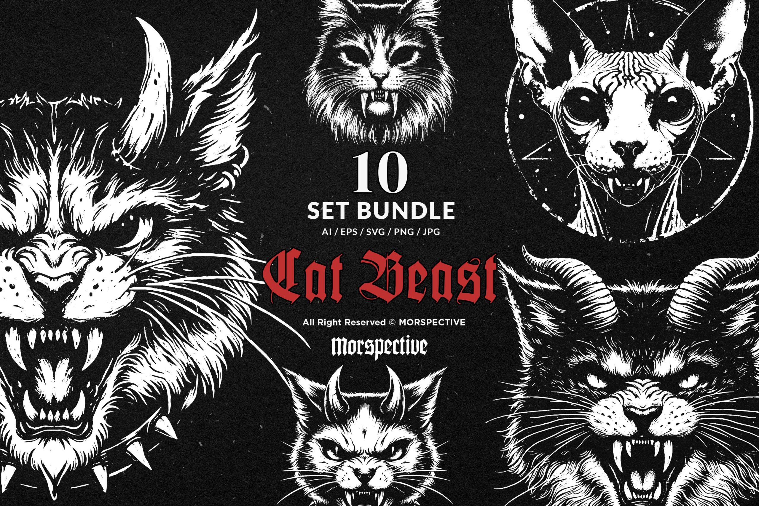 10 Bundle Dark Art Cats Beast
