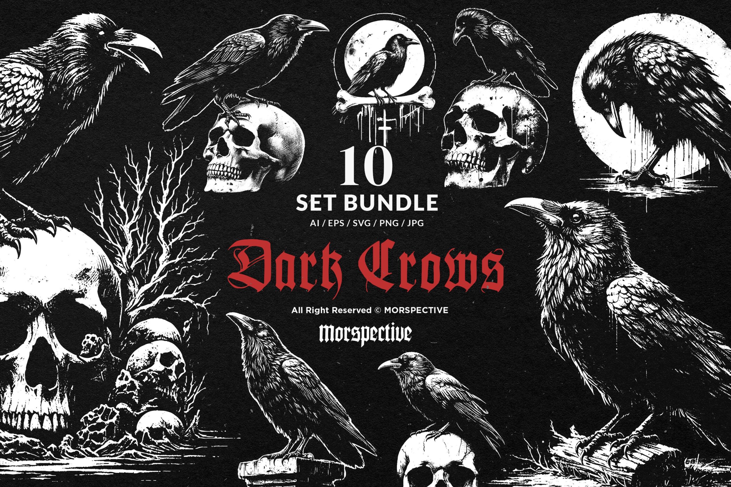 10 Bundle Dark Art Crows Bird