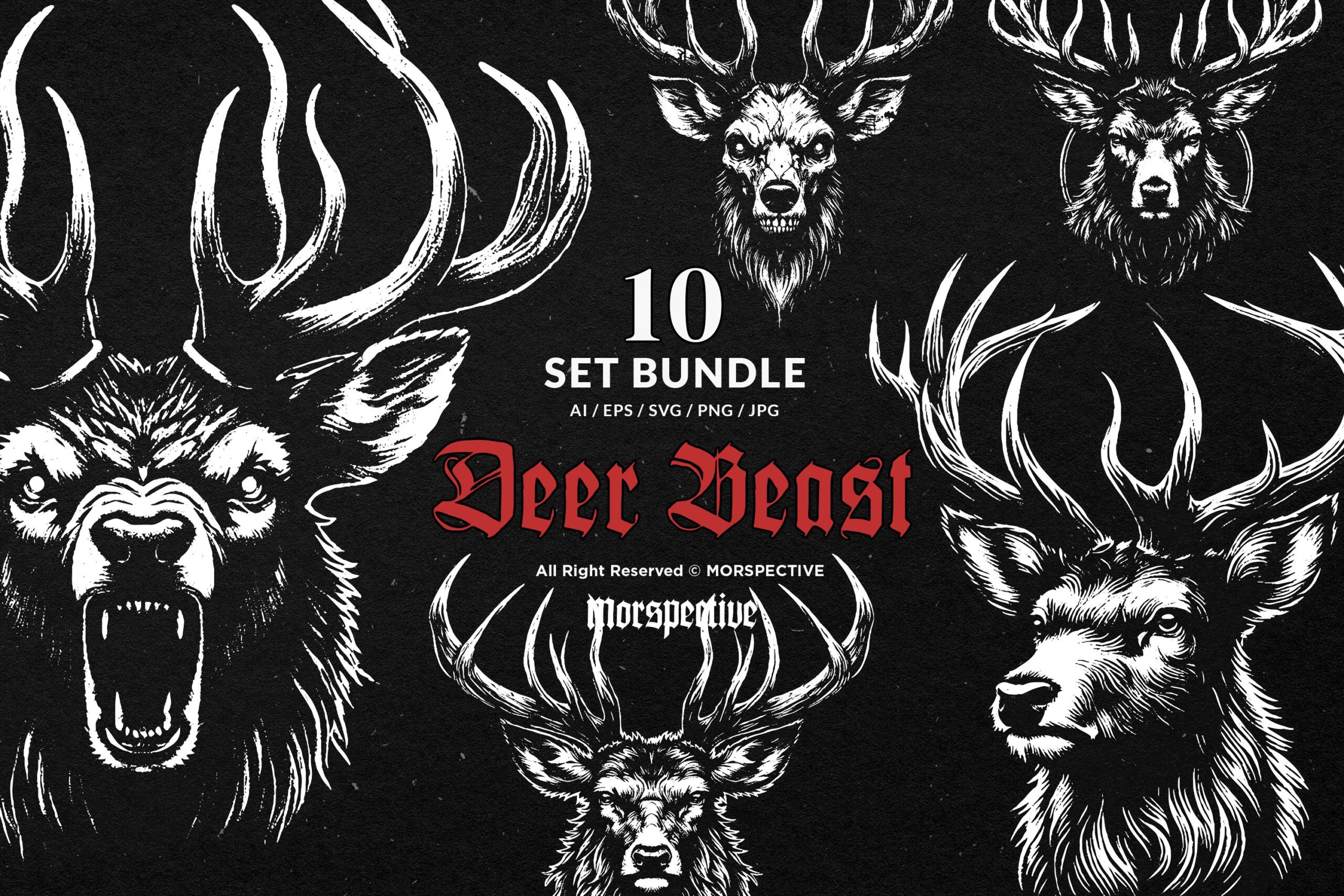 10 Bundle Dark Art Deer Stag Beast