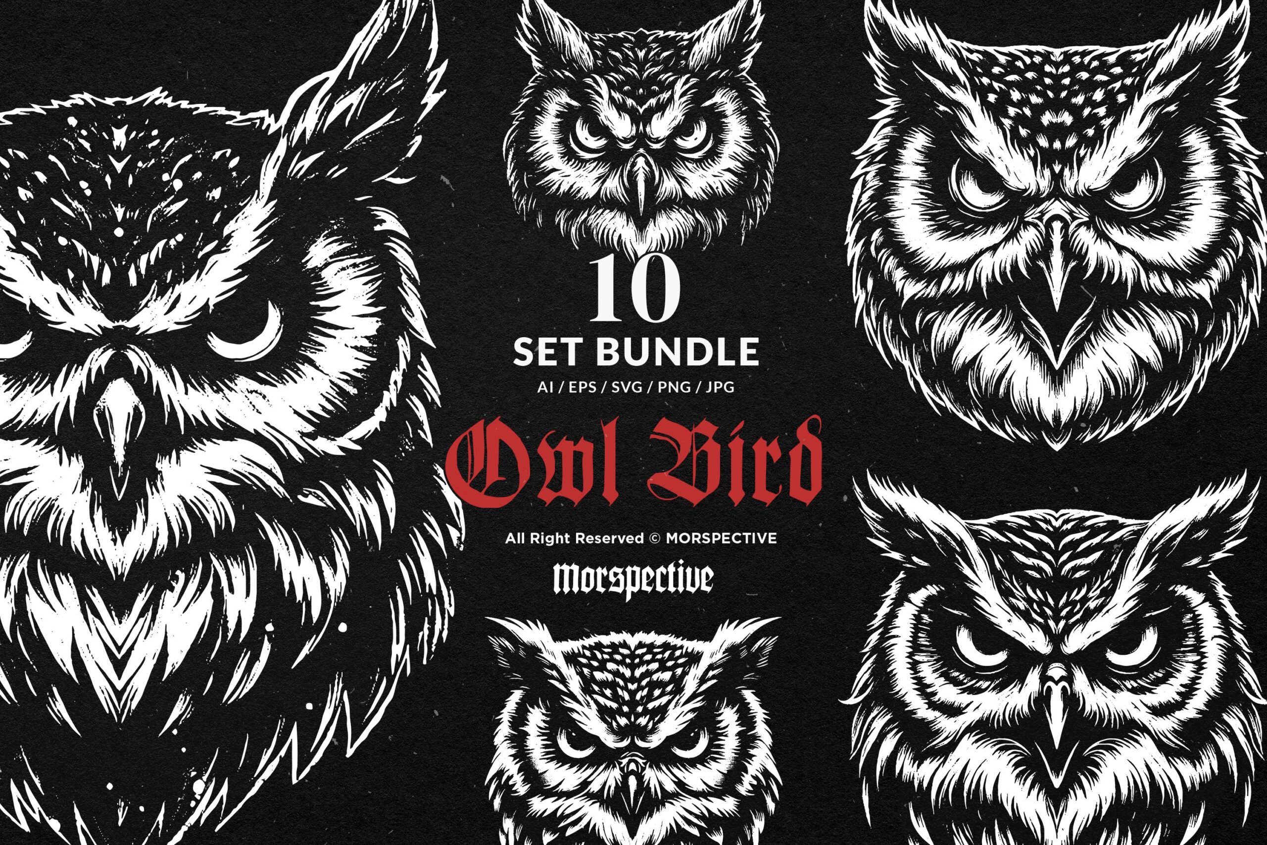 10 Bundle Dark Art Owl Bird 1 10 Bundle Dark Art Owl Bird