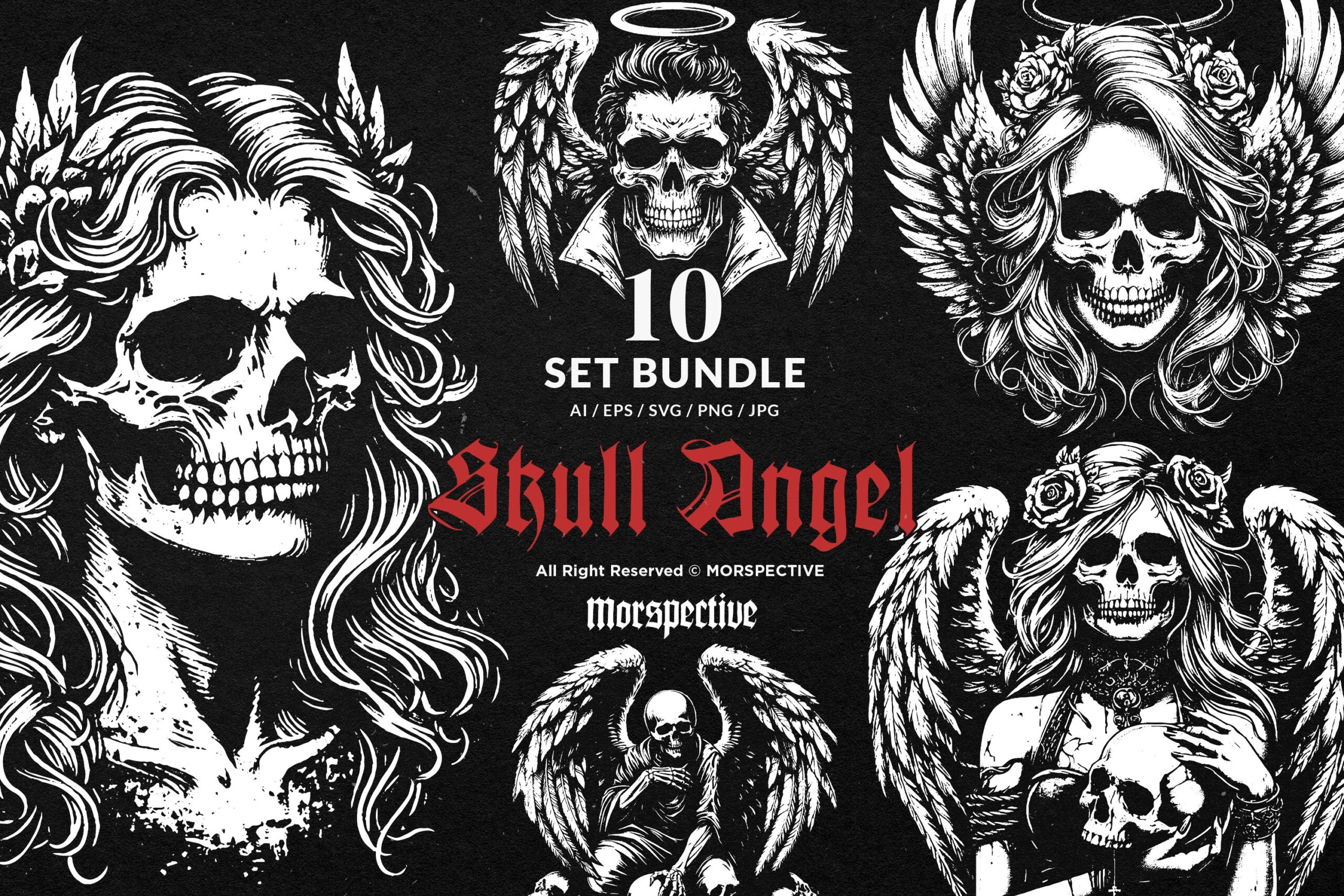 10 Bundle Dark Art Skull Angel