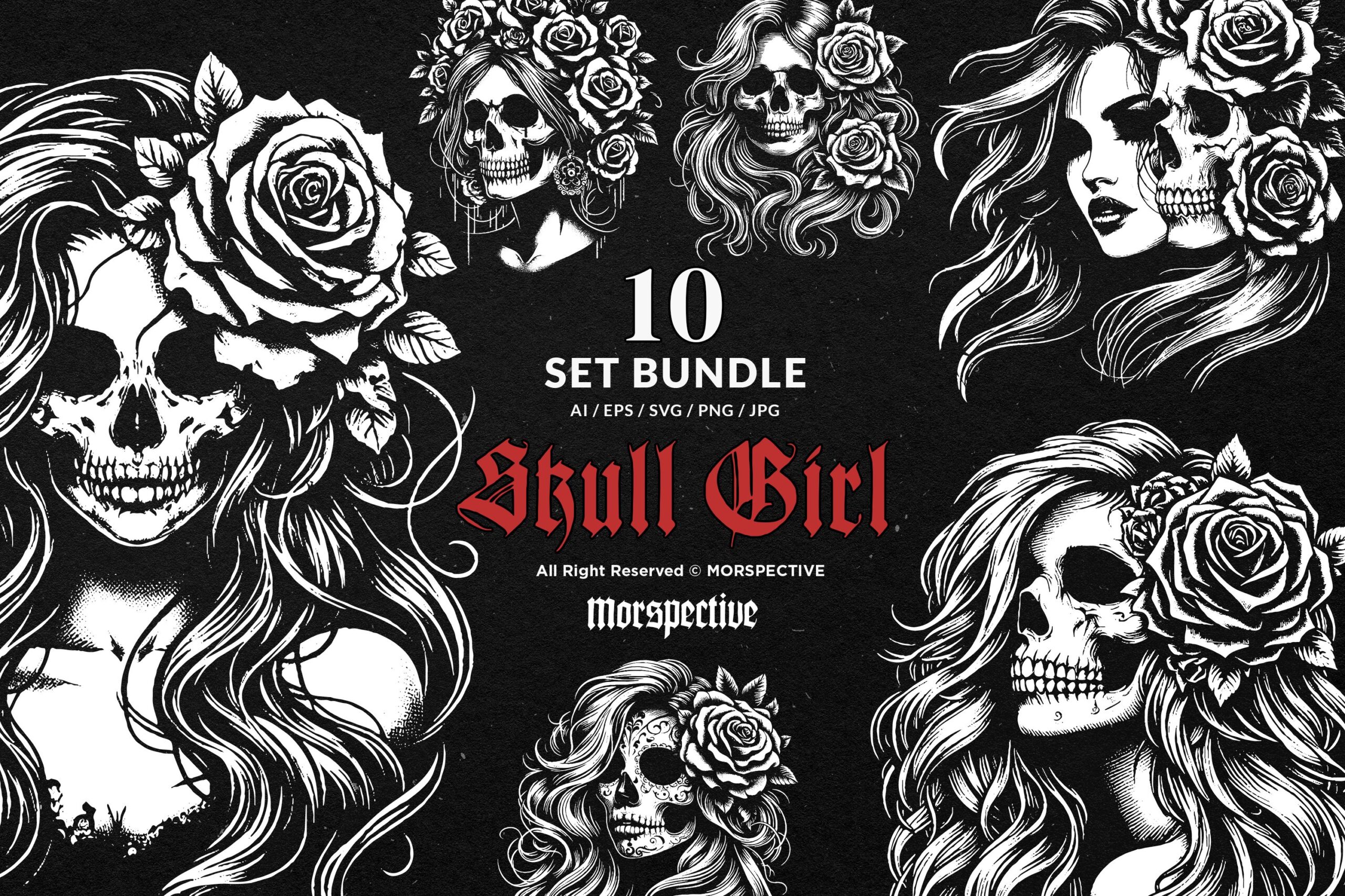 10 Bundle Dark Art Skull Girl
