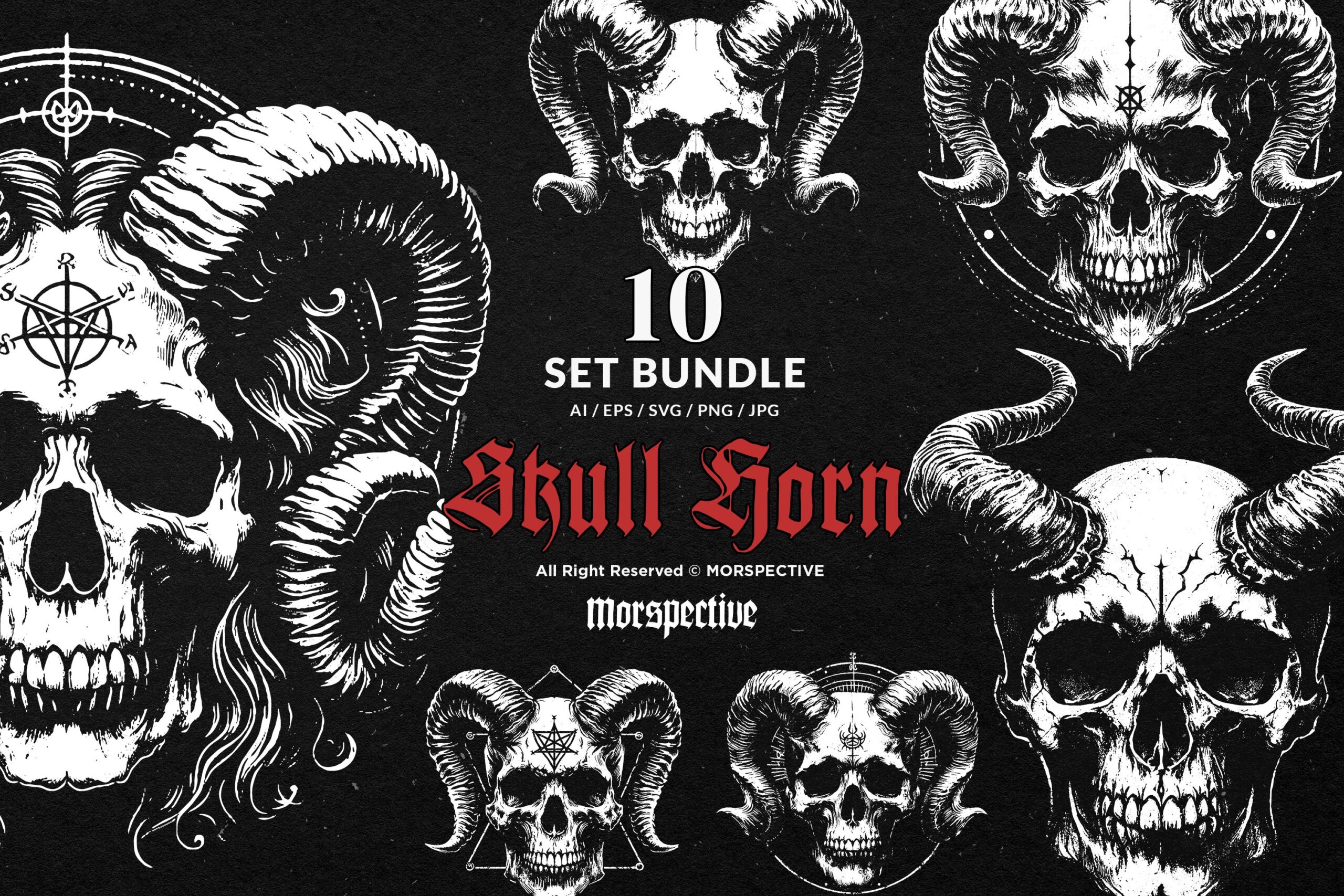 10 Bundle Dark Art Skull Demon Horn