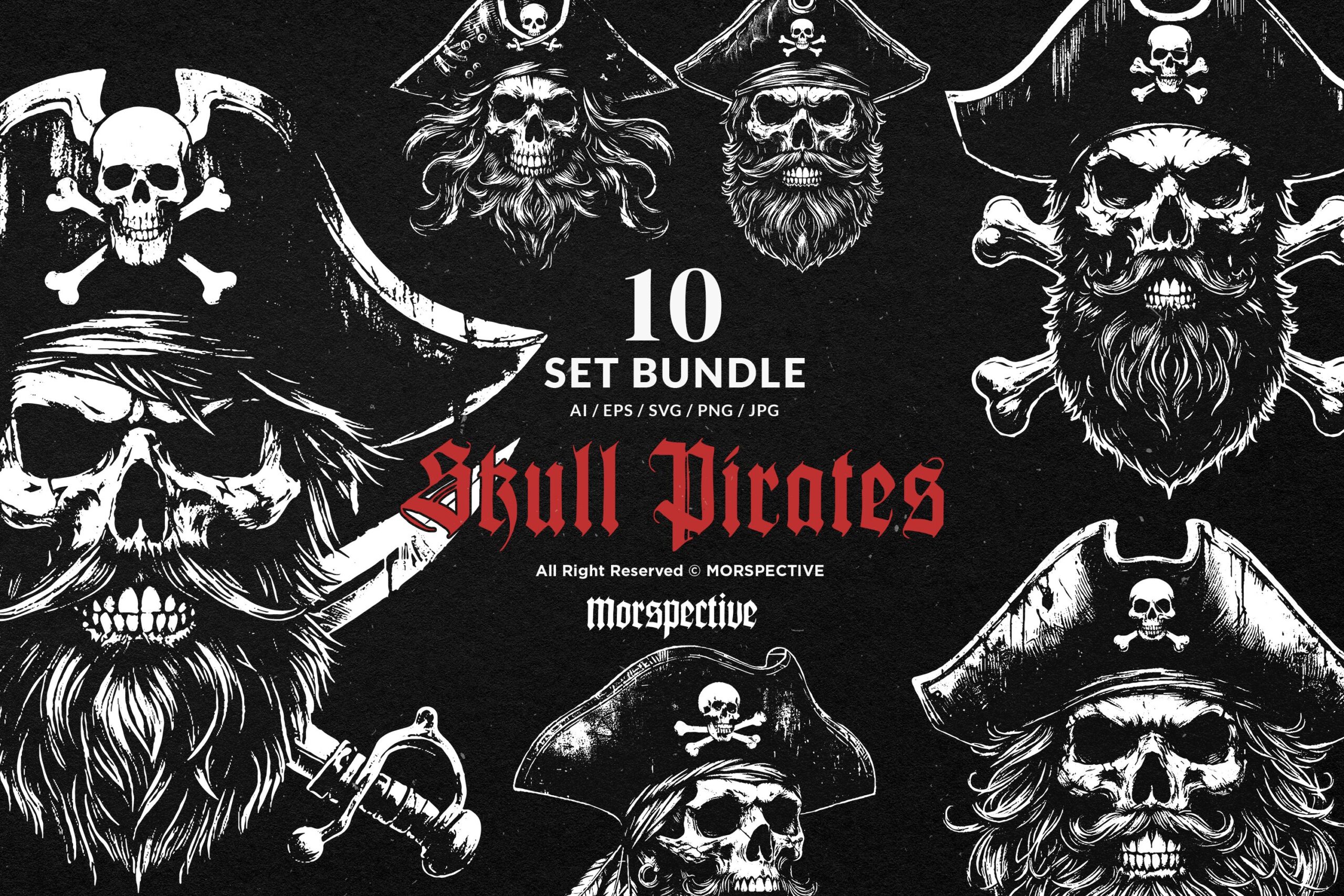 10 Bundle Dark Art Skull Pirates