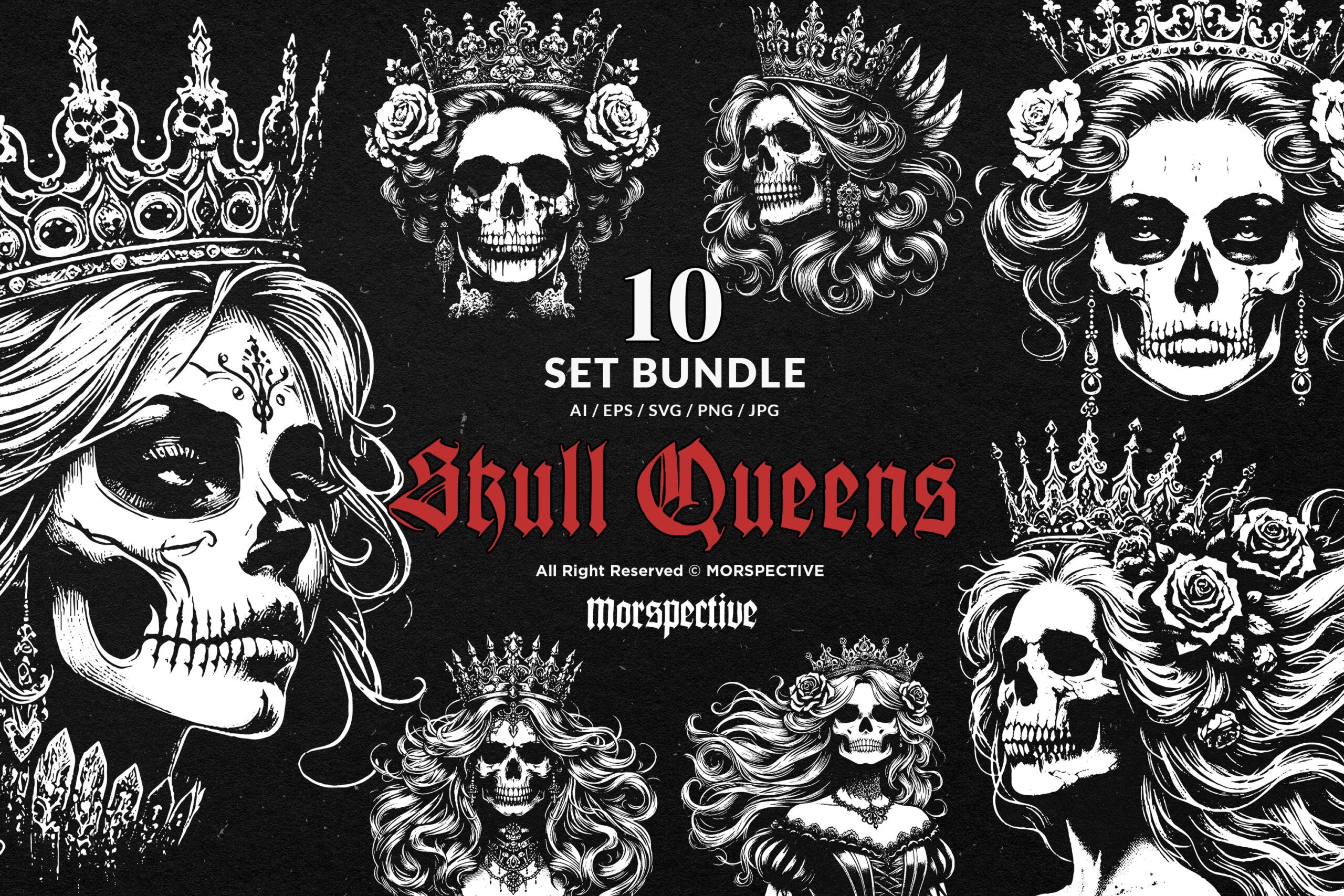 10 Bundle Dark Art Skull Queens