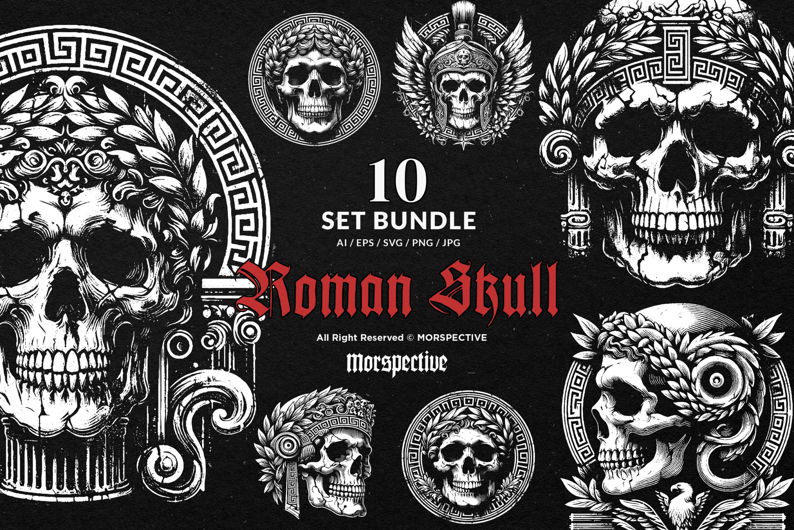 10 Bundle Dark Art Roman Skull