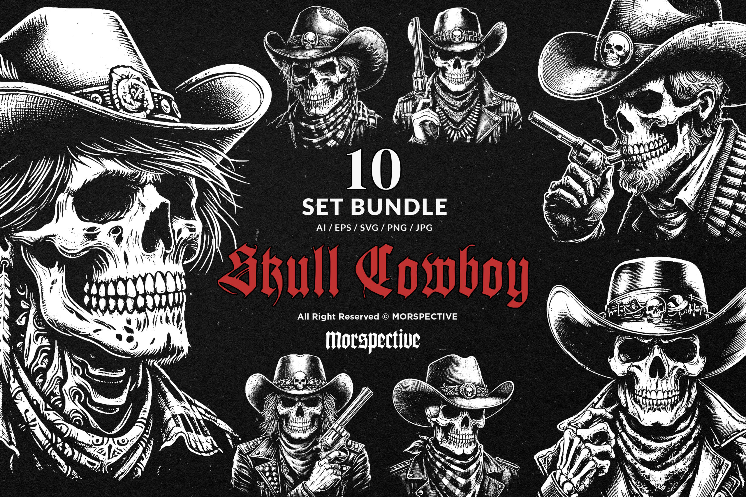 10 Bundle Dark Art Skull Cowboy