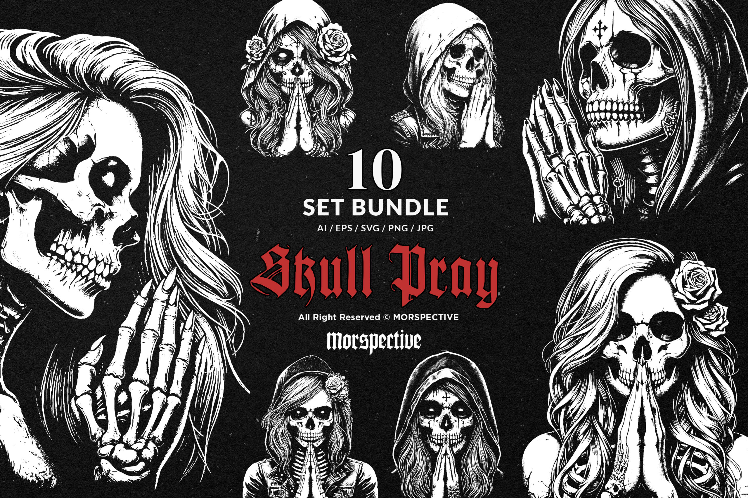 10 Bundle Dark Art Skull Girl