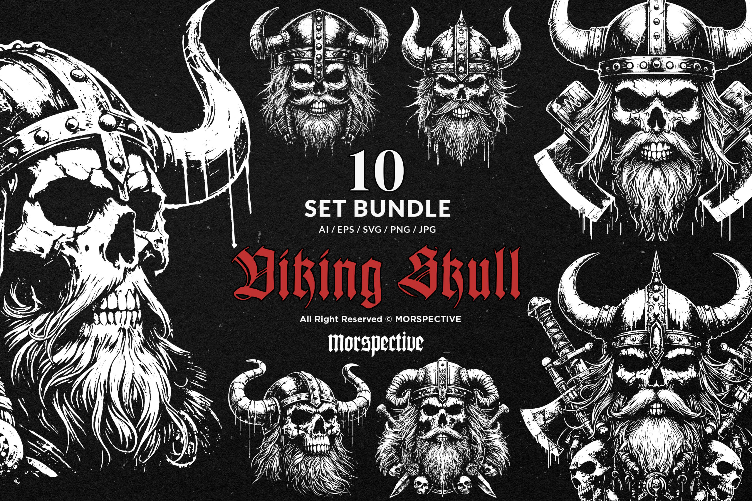 10 Bundle Dark Art Viking Skull