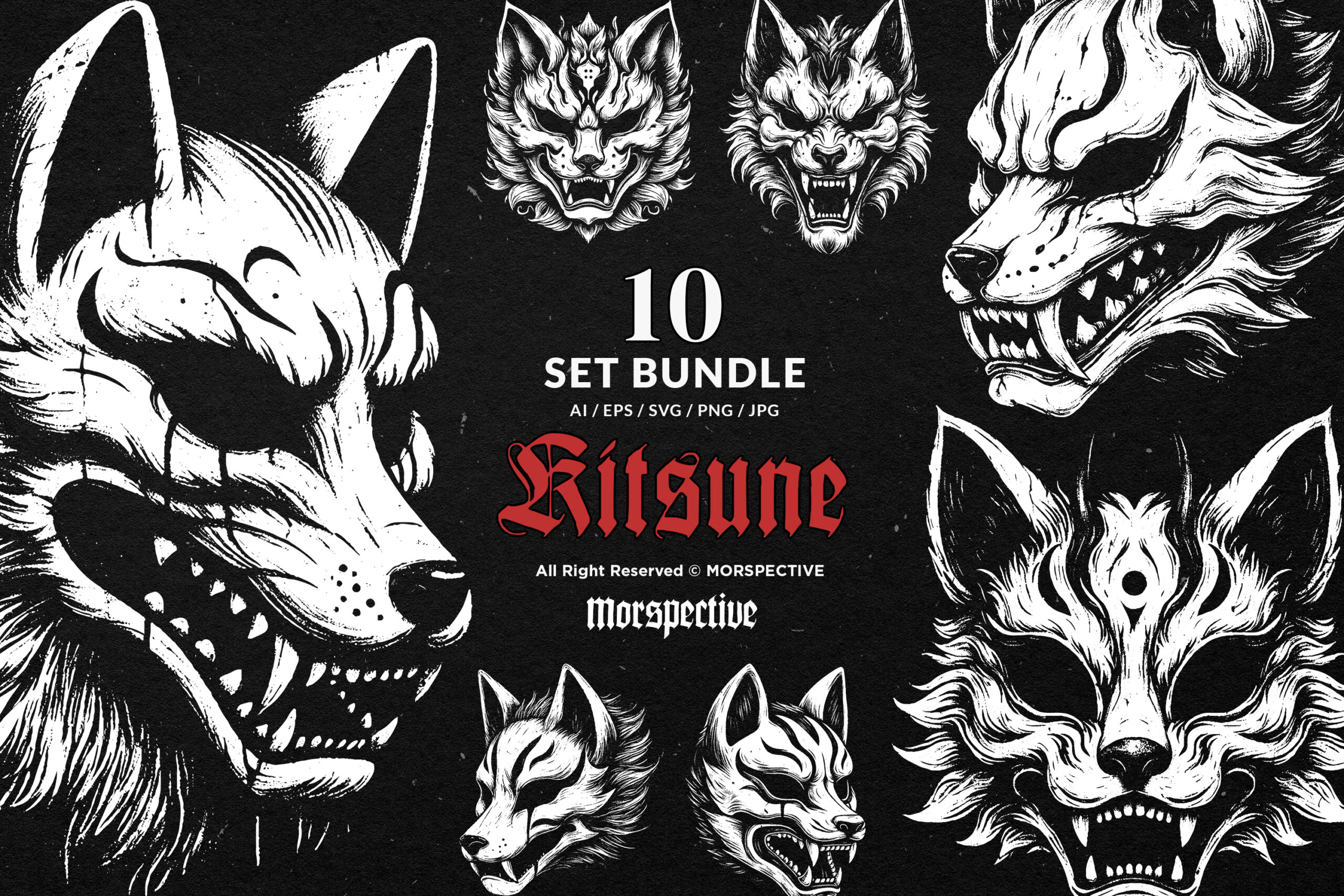 10 Bundle Dark Art Kitsune Mask 1 10 Bundle Dark Art Kitsune Mask