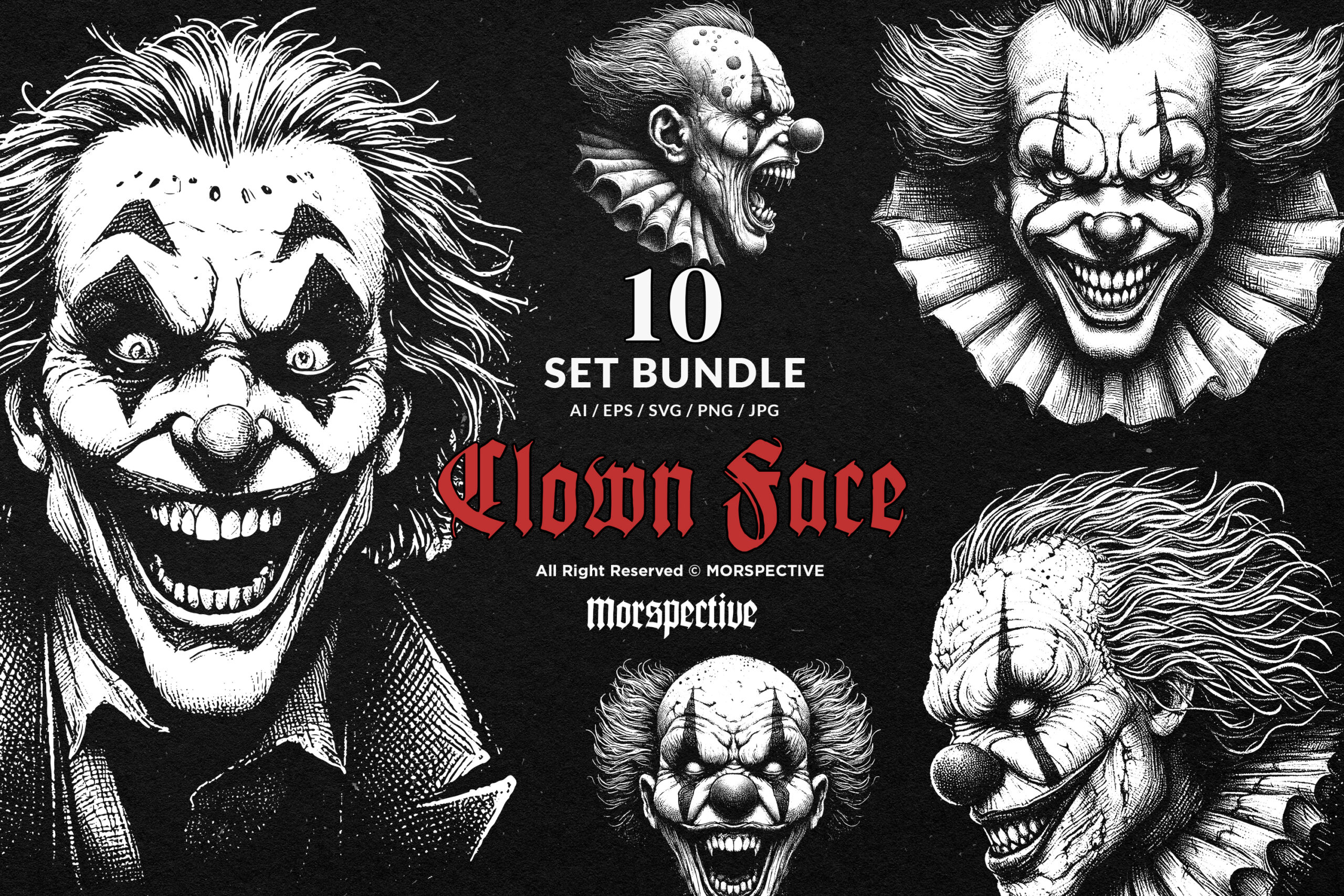 10 Bundle Dark Art Clown Face 1 10 Bundle Dark Art Clown Face