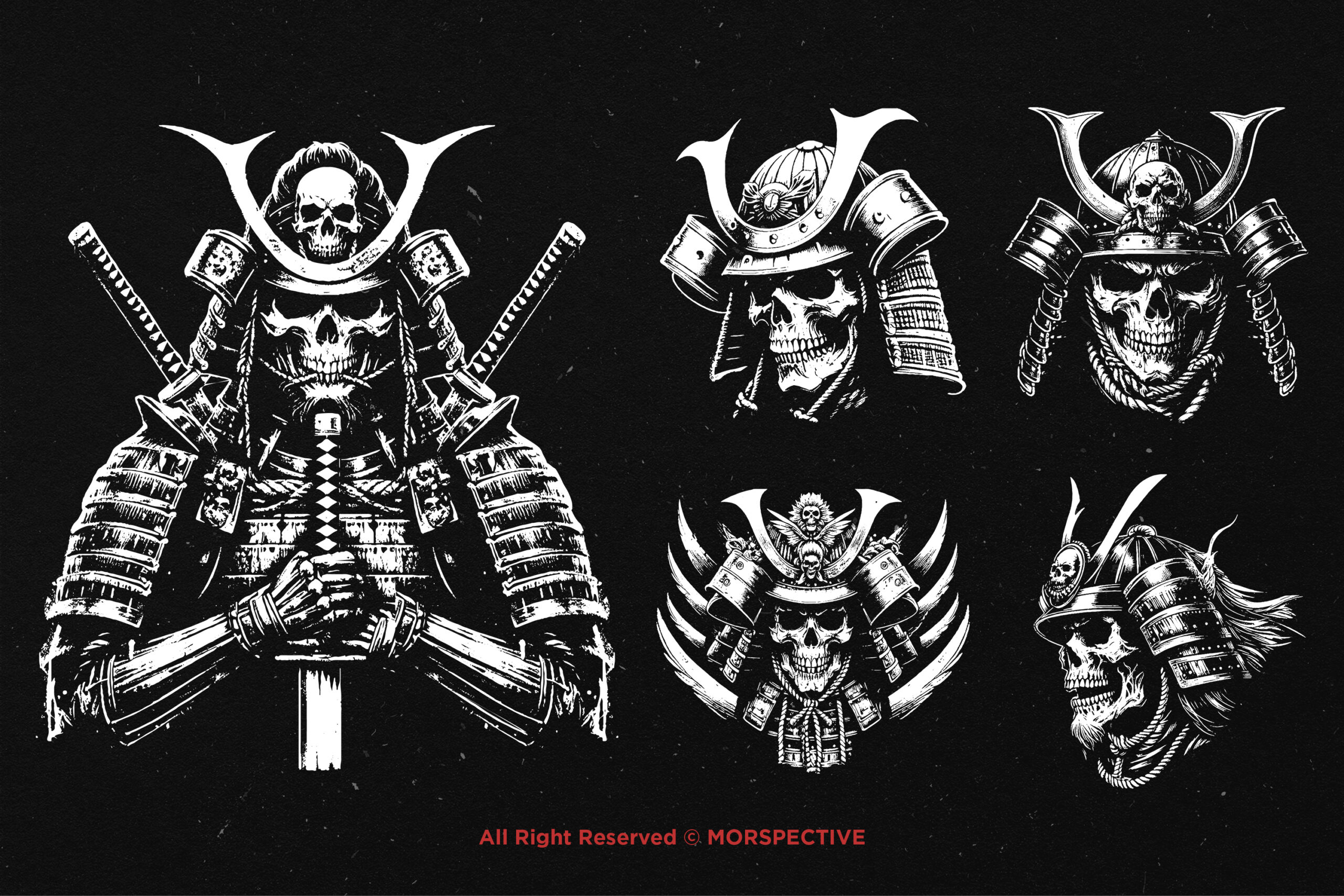 10 Bundle Dark Art Japan Samurai Skull - Image 4