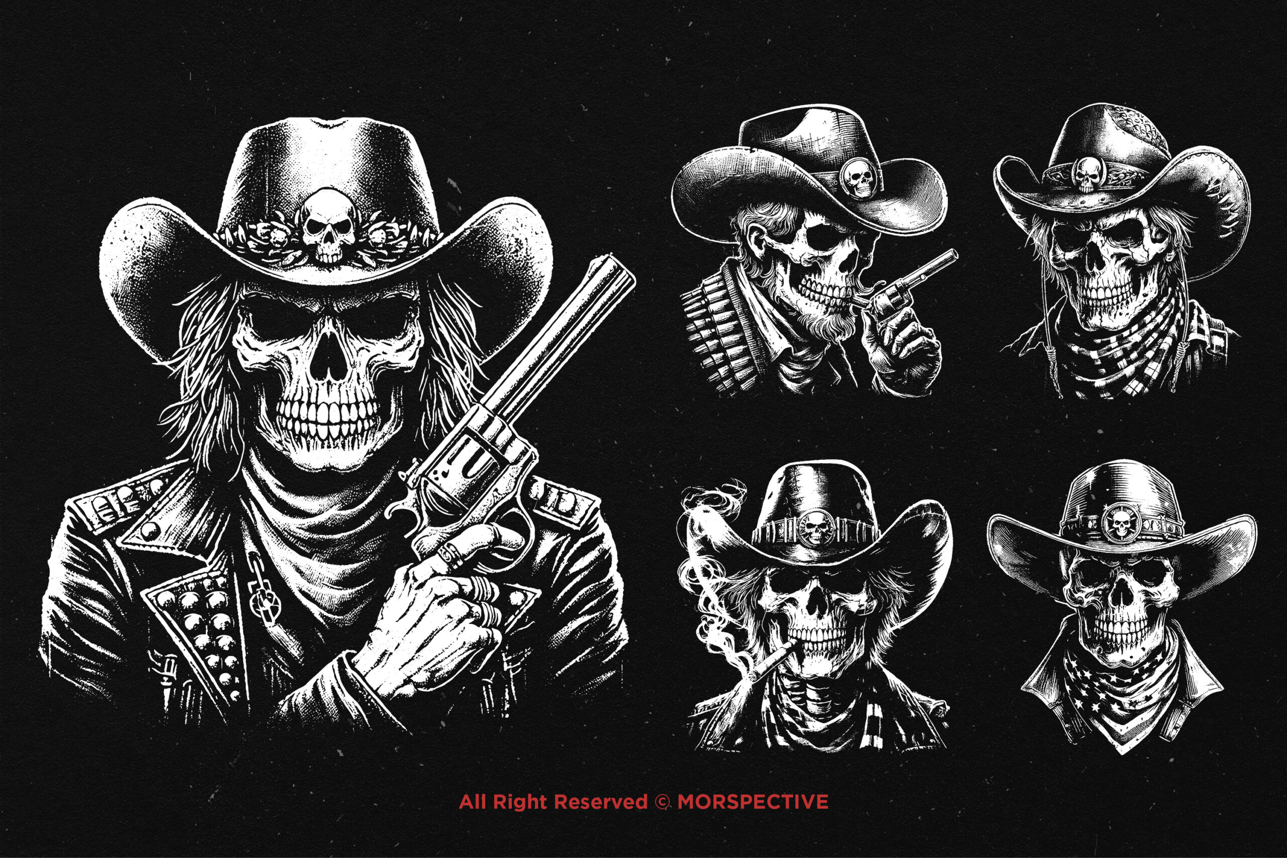 10 Bundle Dark Art Skull Cowboy - Image 4