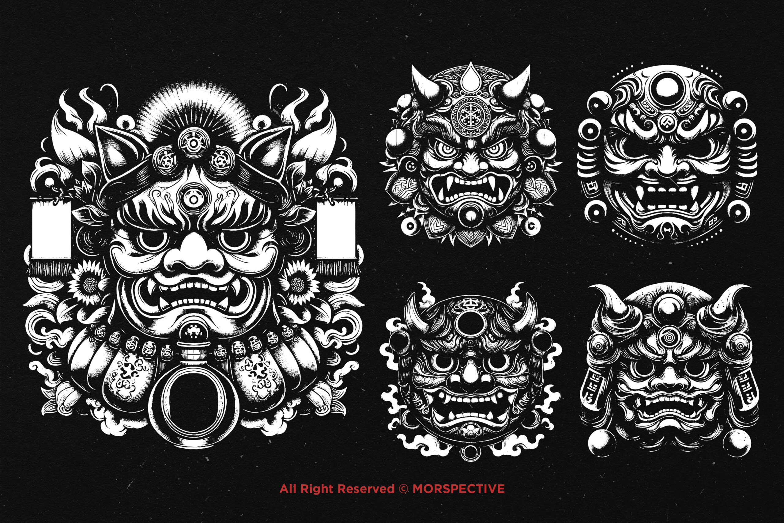 10 Bundle Dark Art Japanese Daruma Mask - Image 3
