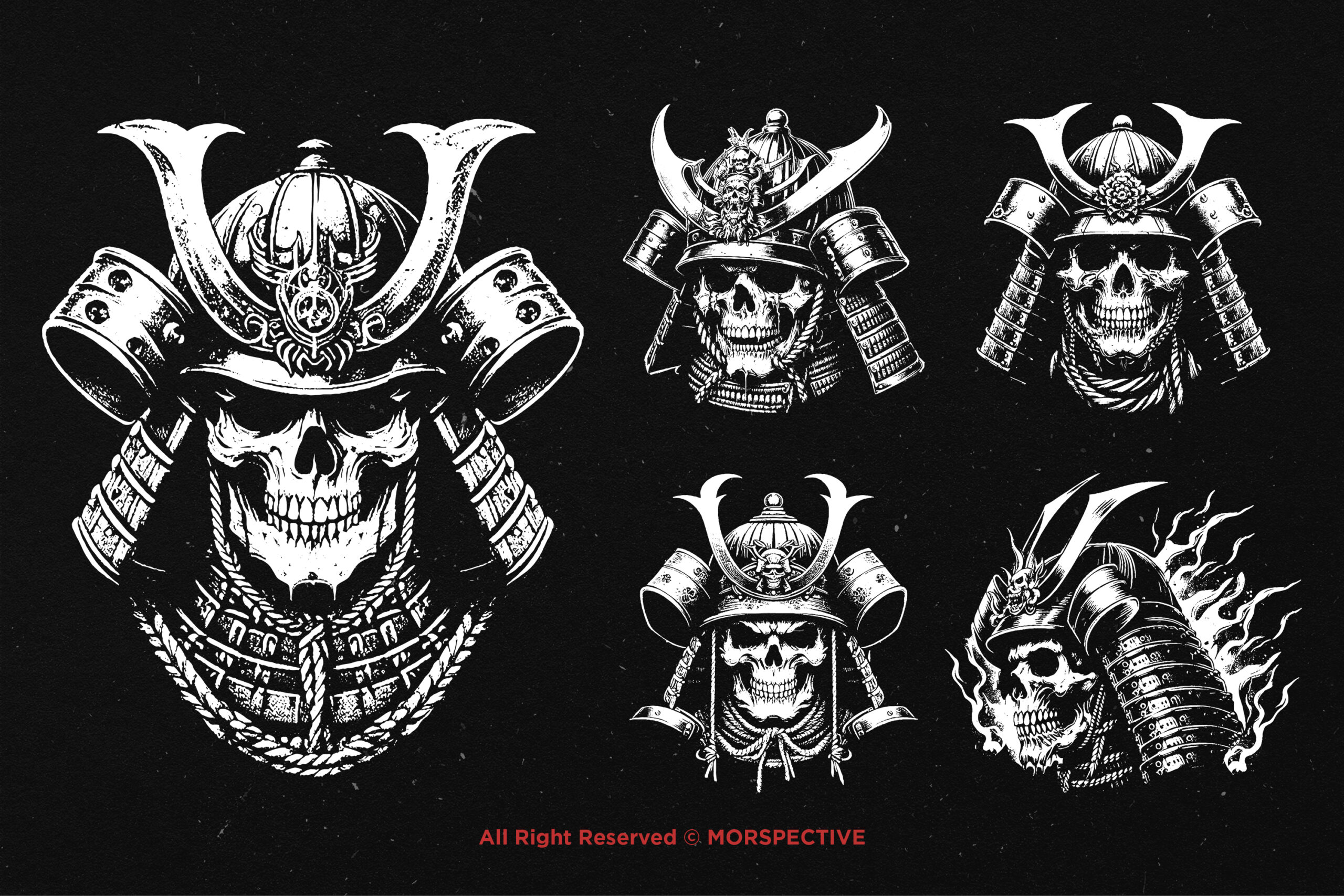 10 Bundle Dark Art Japan Samurai Skull - Image 3