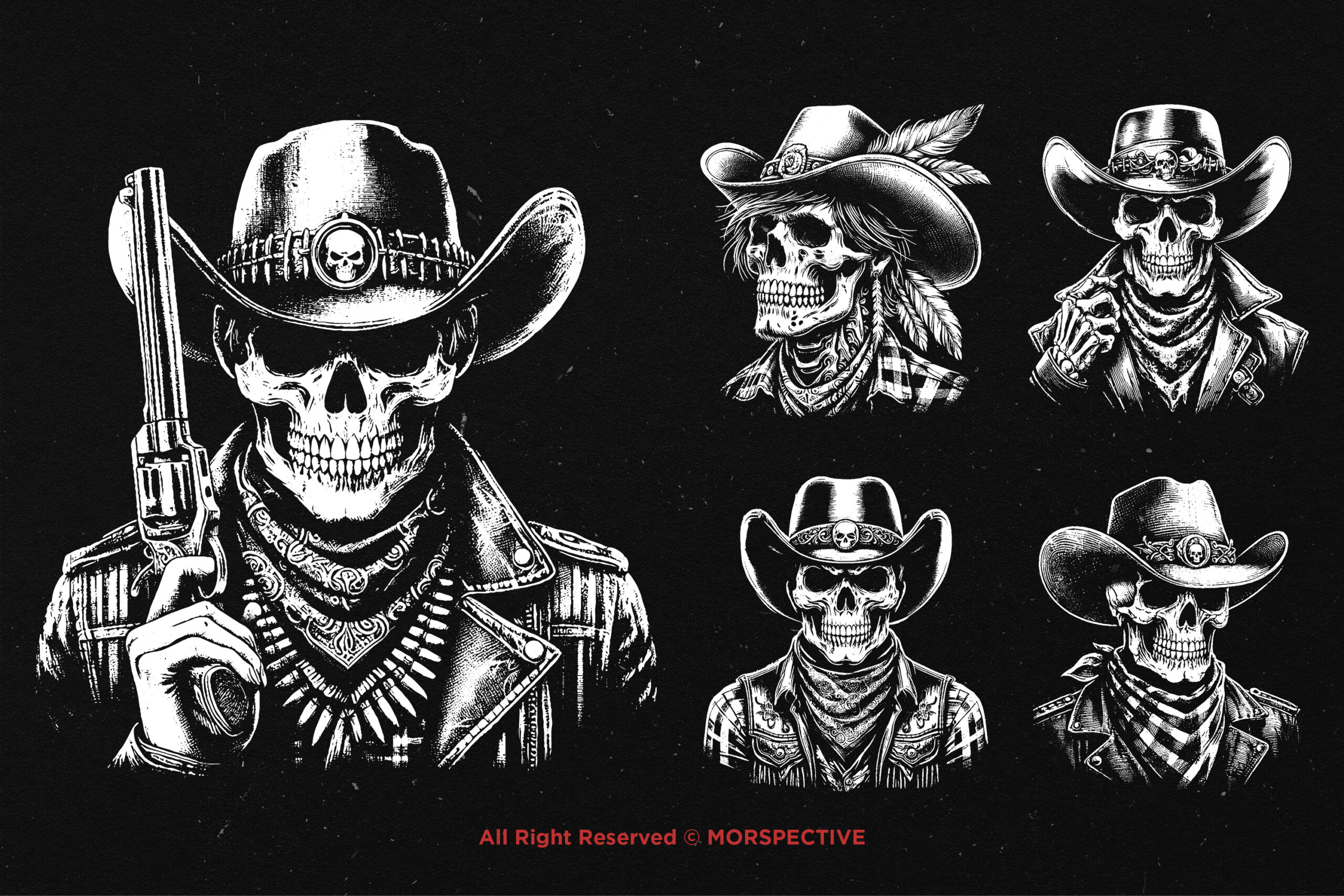 10 Bundle Dark Art Skull Cowboy - Image 3