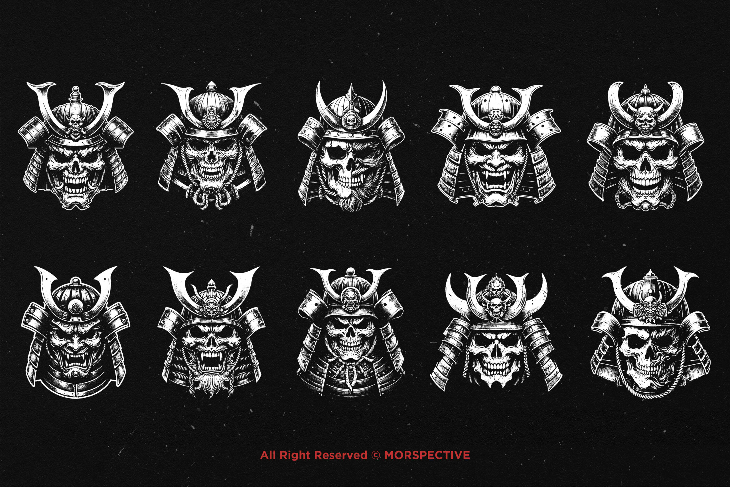 10 Bundle Dark Art Skull Samurai - Image 5
