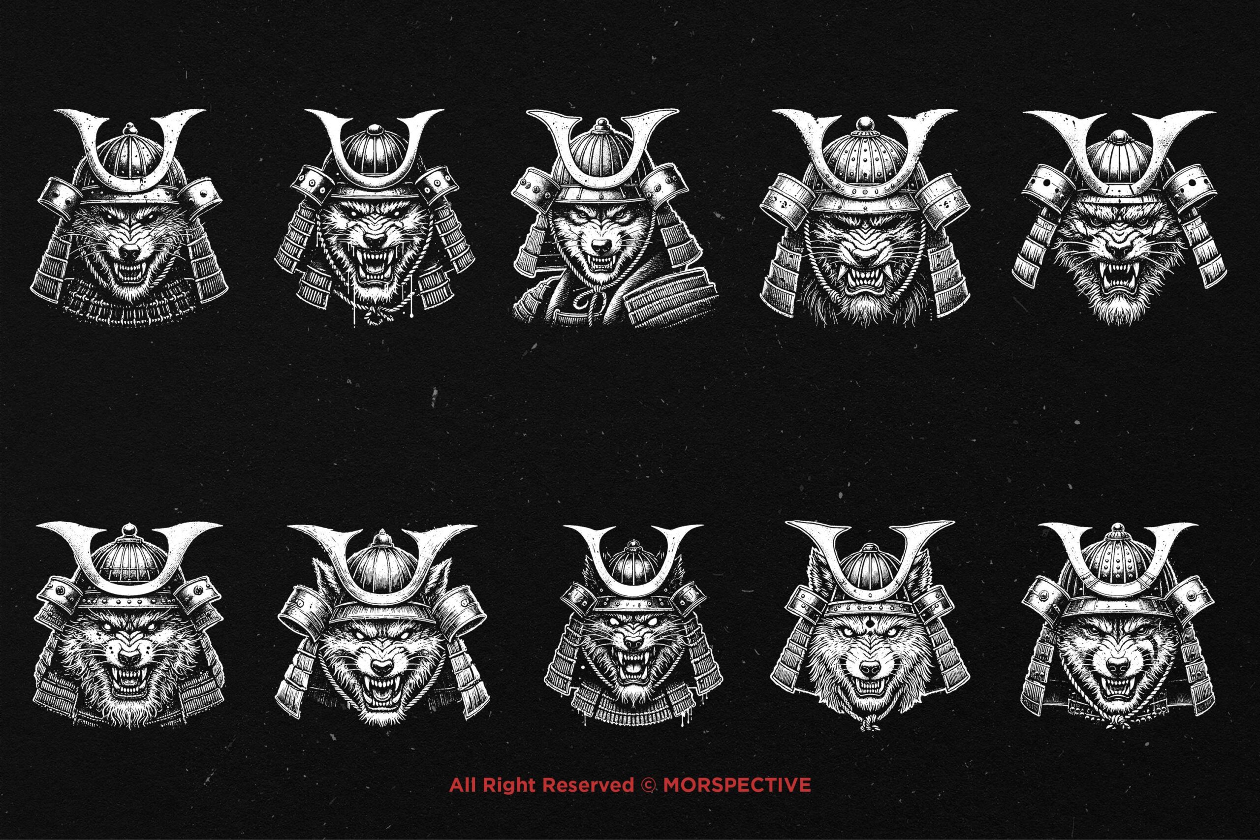 10 Bundle Dark Art Samurai Wolf - Image 5