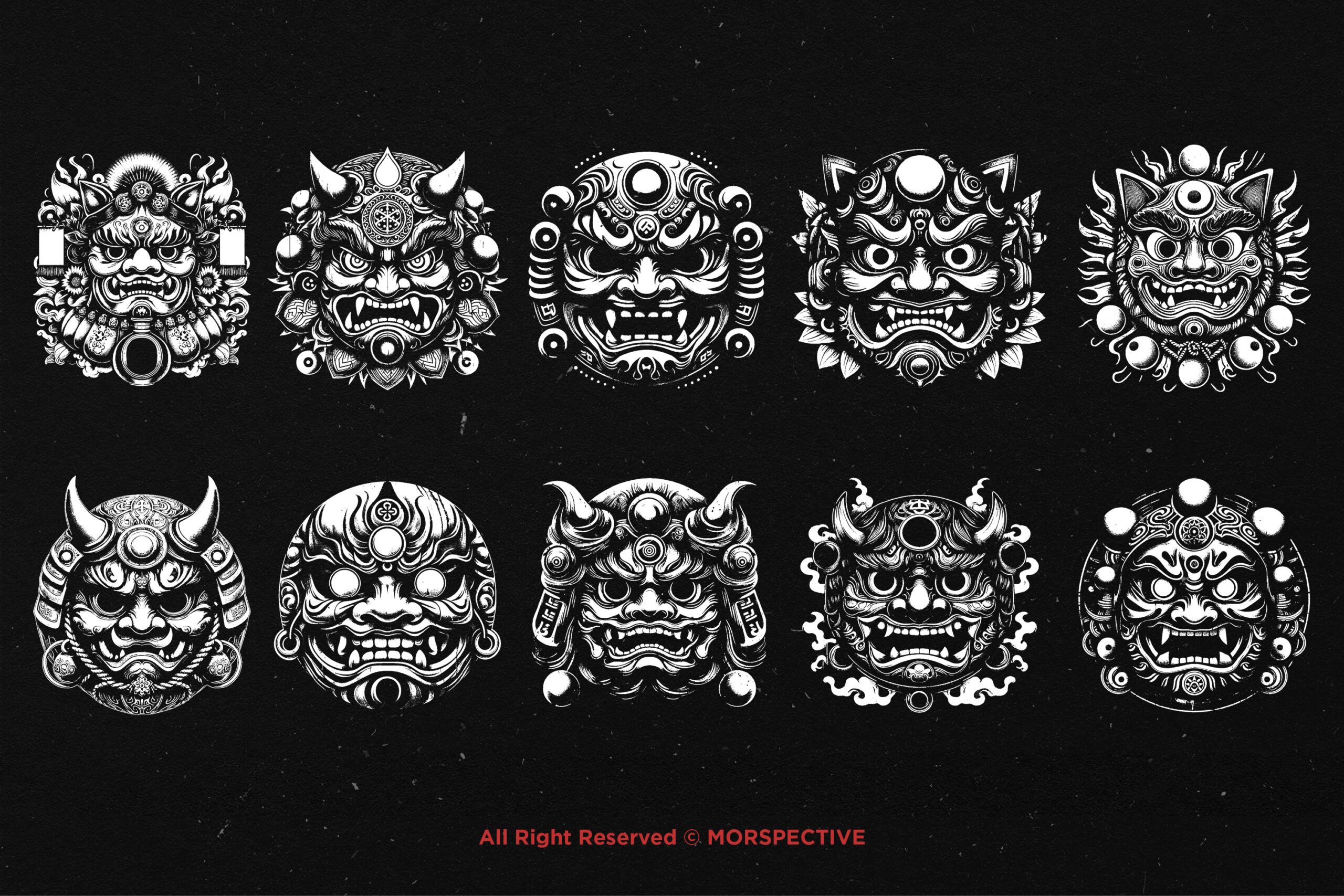 10 Bundle Dark Art Japanese Daruma Mask - Image 5