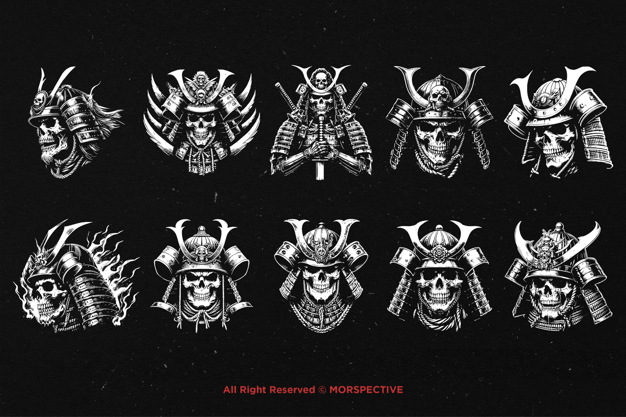 10 Bundle Dark Art Japan Samurai Skull - Image 5