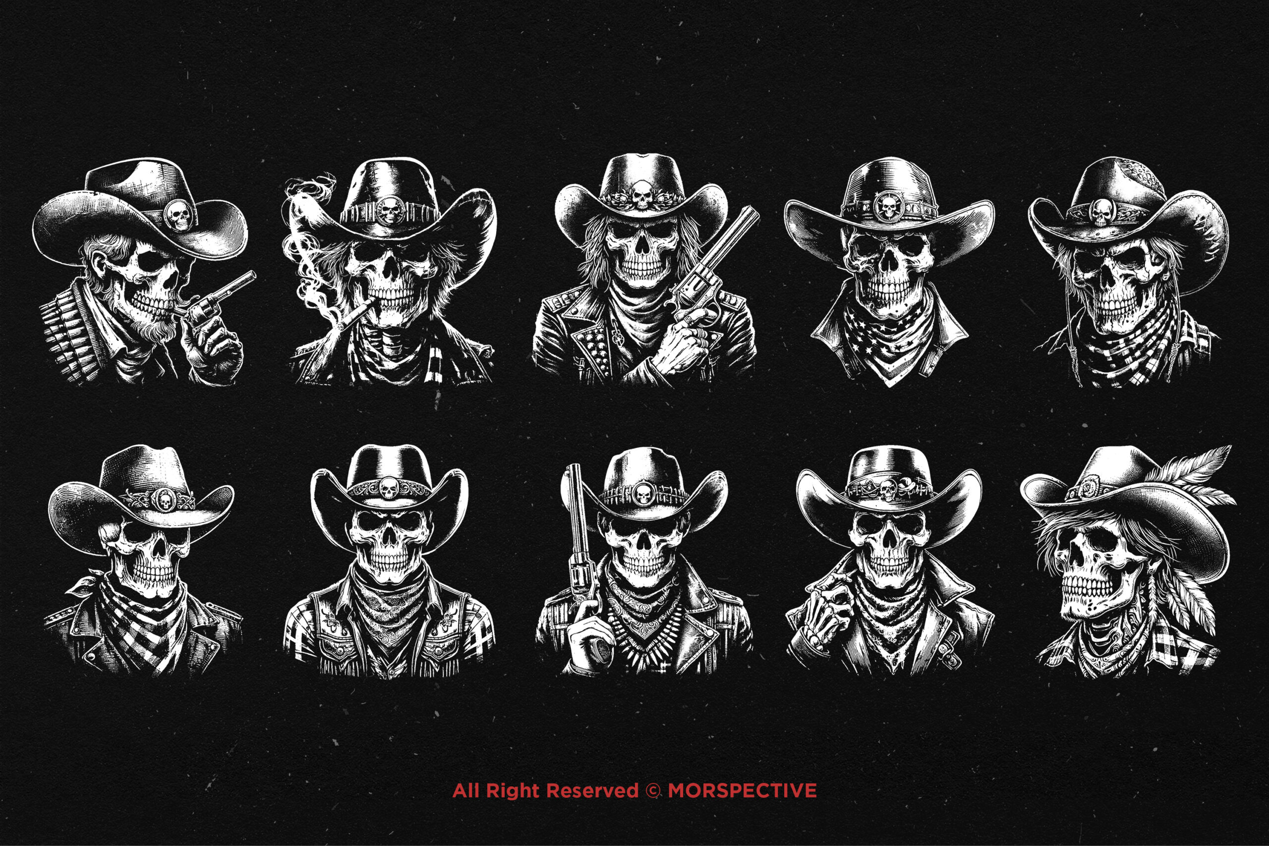 10 Bundle Dark Art Skull Cowboy - Image 5