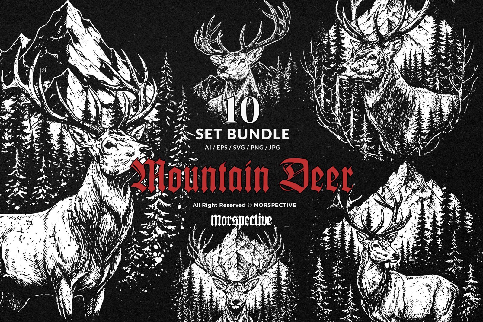 10 Bundle Dark Art Mountain Deer 1 10 Bundle Dark Art Mountain Deer