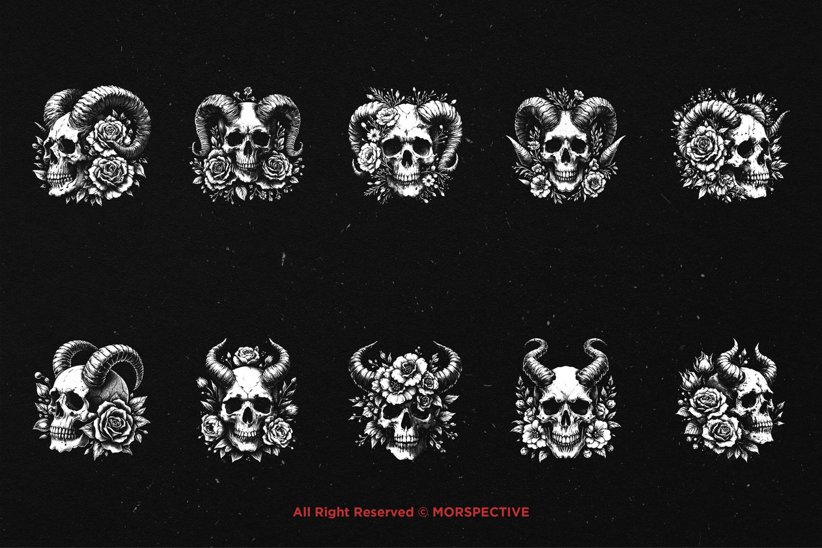 10 Bundle Dark Art Skull Floral Horn 5 10 Bundle Dark Art Skull Floral Horn - Image 5